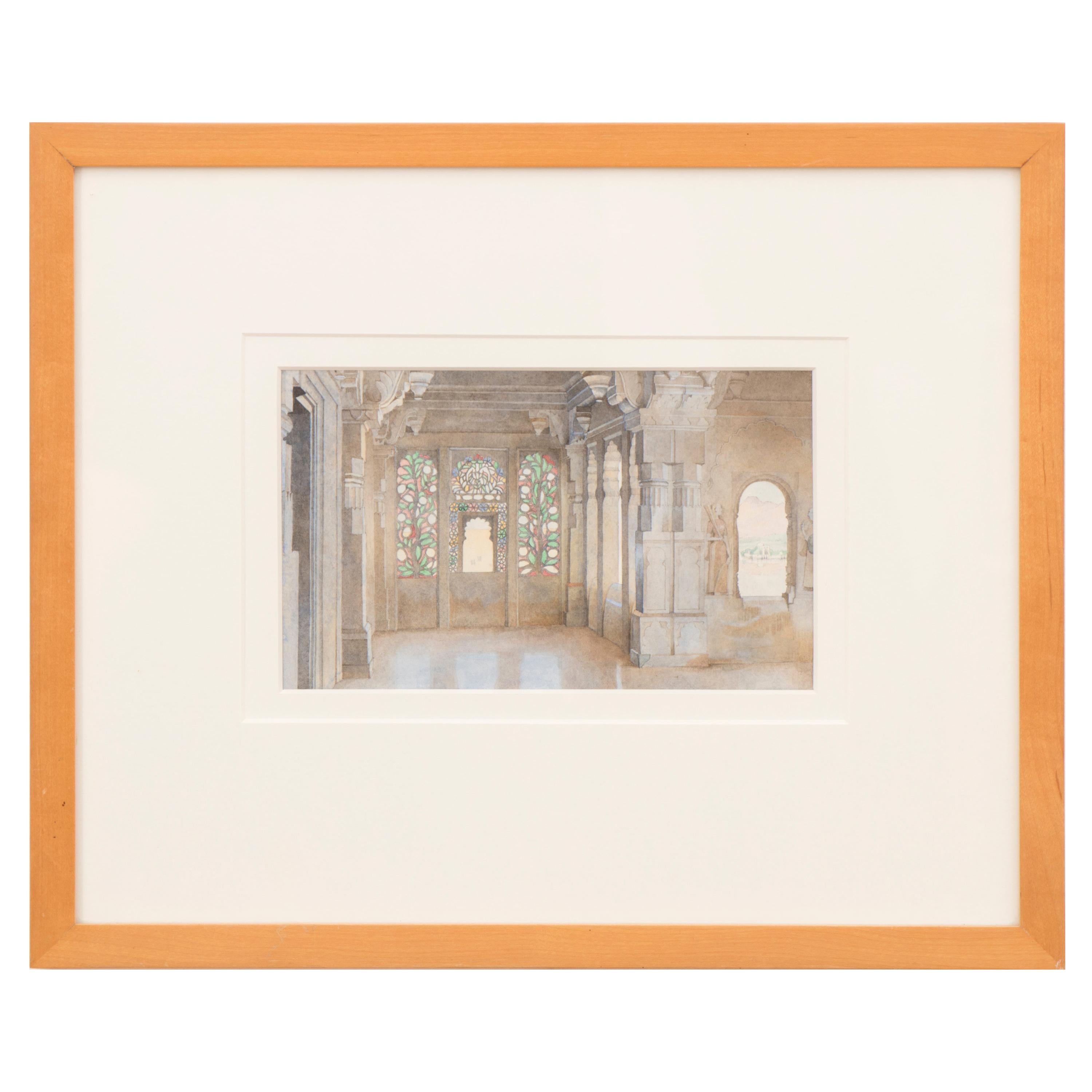 City Palace Udaipur Chandra Mahal by Artist Ceri Shields, Watercolor, 1989