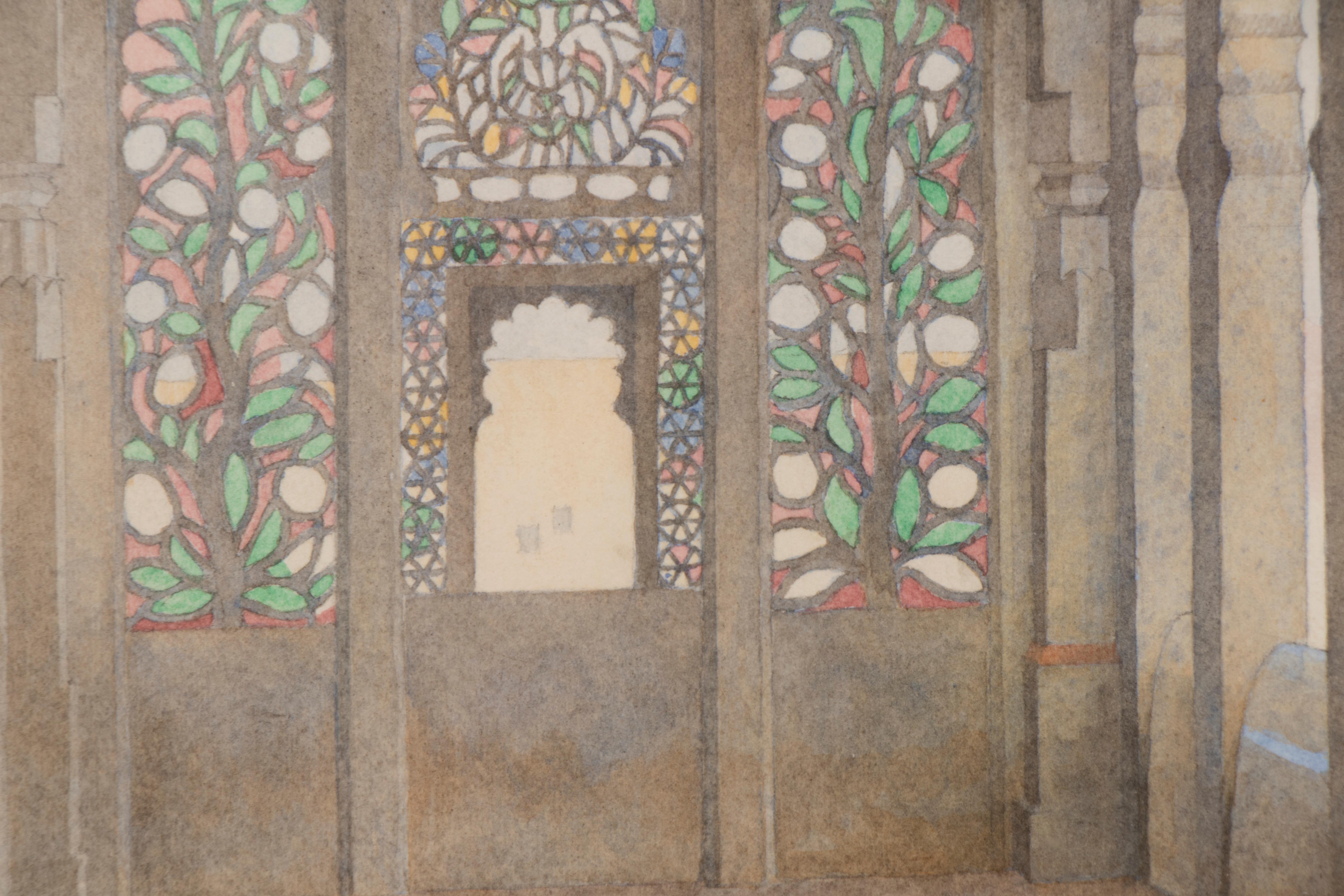 Modern City Palace Udaipur Chandra Mahal by Artist Ceri Shields, Watercolor, 1989