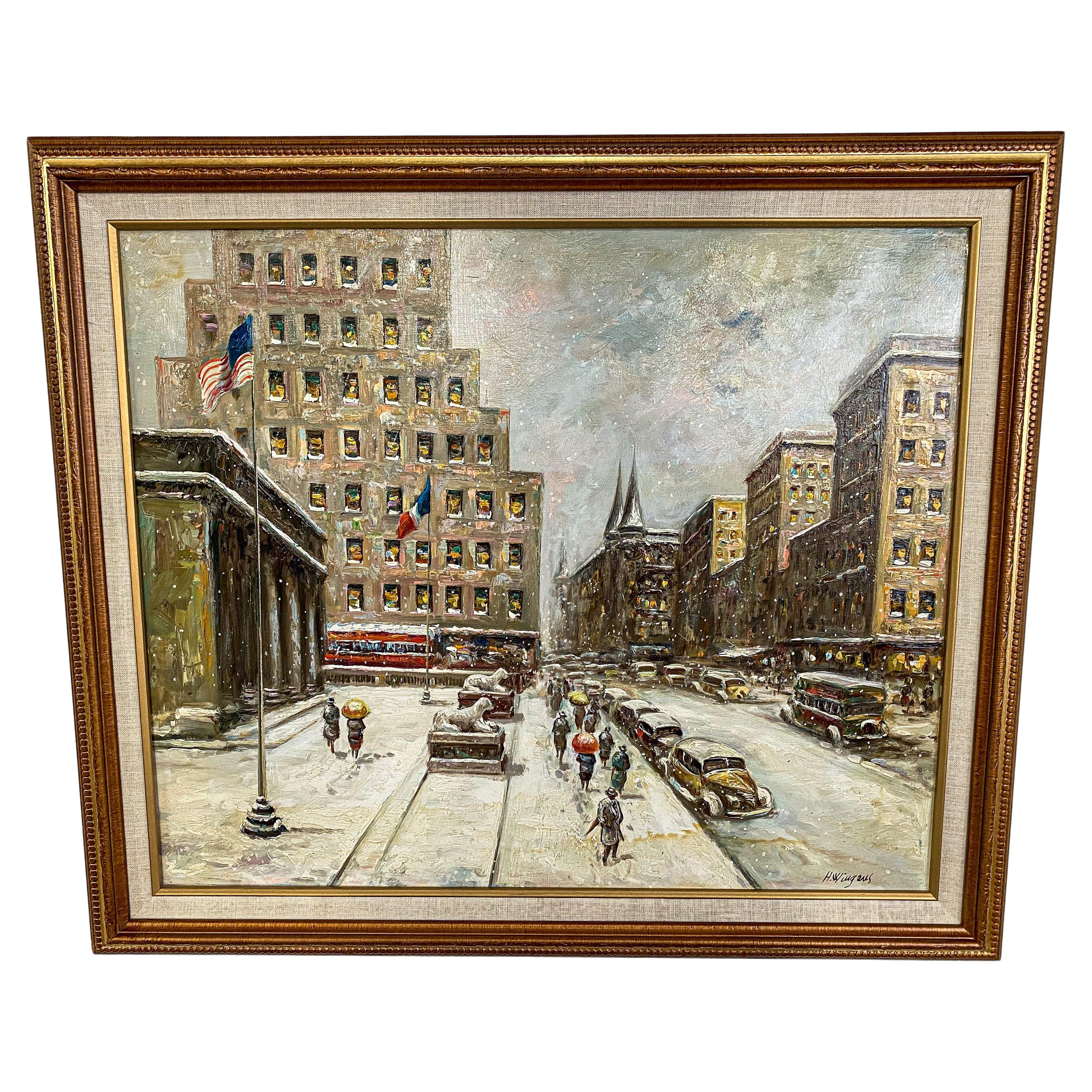 City Scape Oil on Canvas Painting Signed and Framed