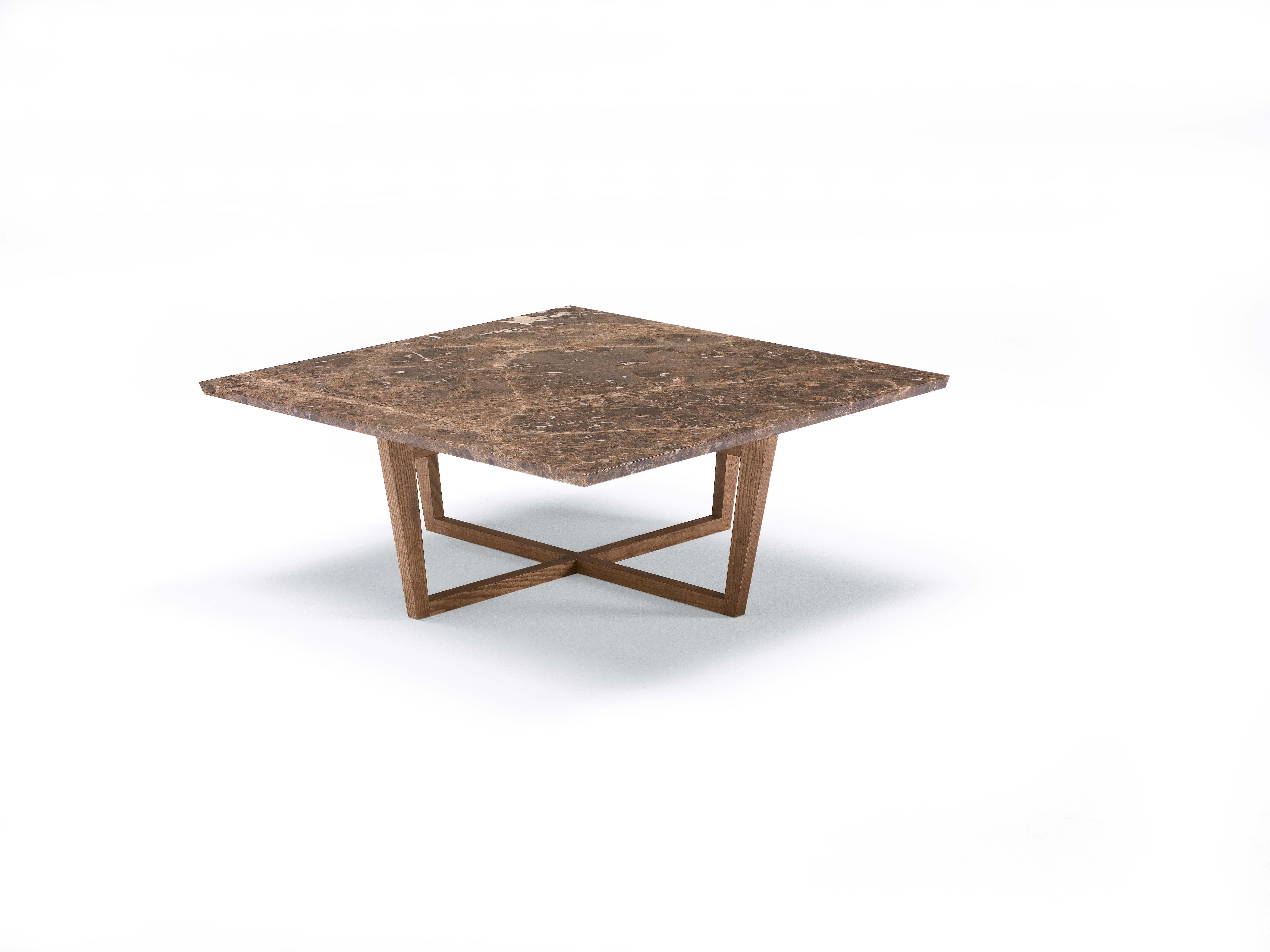 Serving coffee table with structure in solid Canaletto walnut or ash. Top in veneered Canaletto walnut, ash or in polished marble.

Top featured in marble with wood base. 