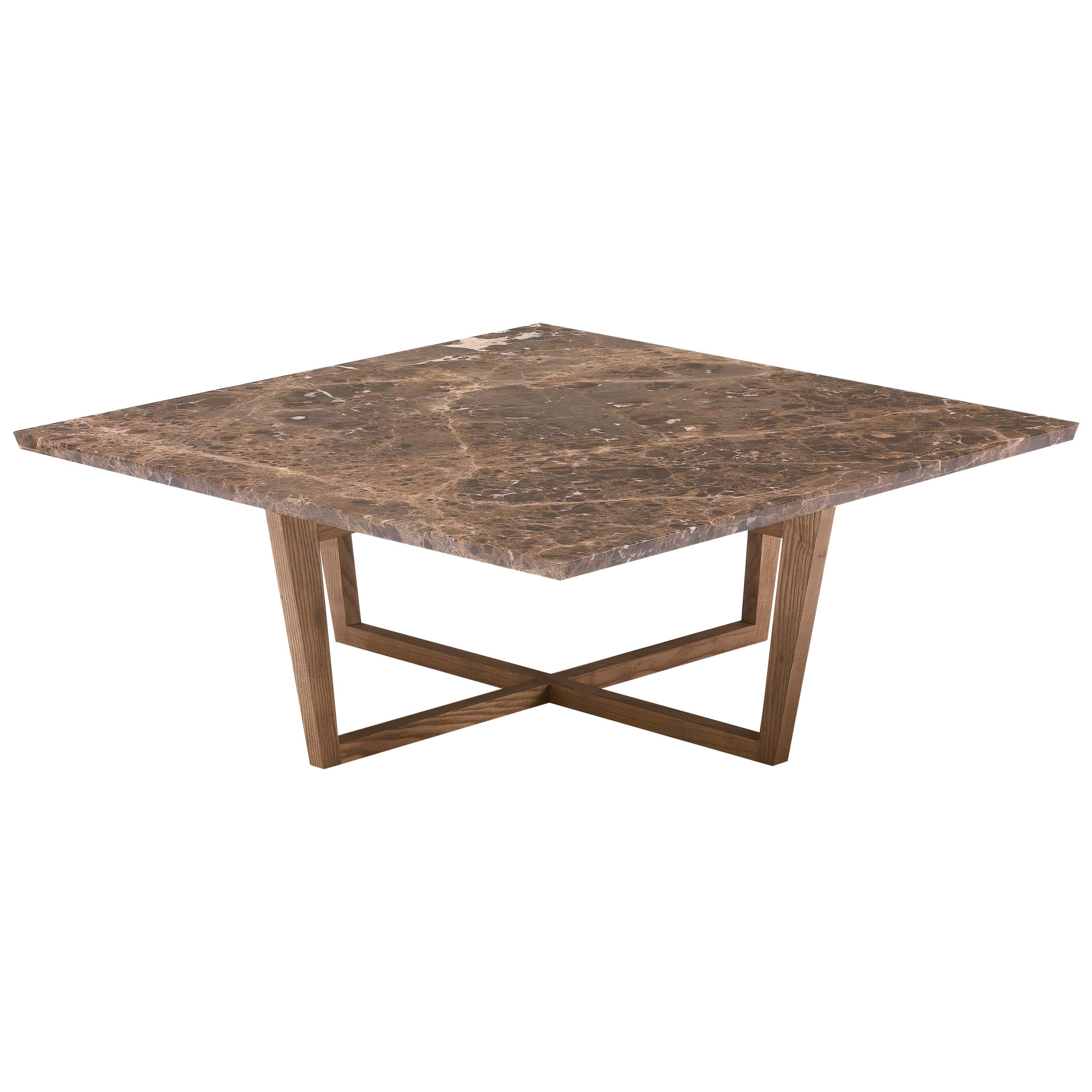 City Square Coffee Table in Brown Marble and Wood by Pacini & Cappellini For Sale