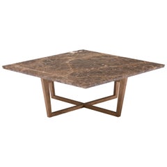 City Square Coffee Table in Brown Marble and Wood by Pacini & Cappellini