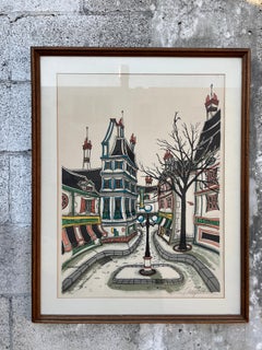 "City Street" Framed and Signed Lithography by Tom Wood (Jacquest). Circa 1970s