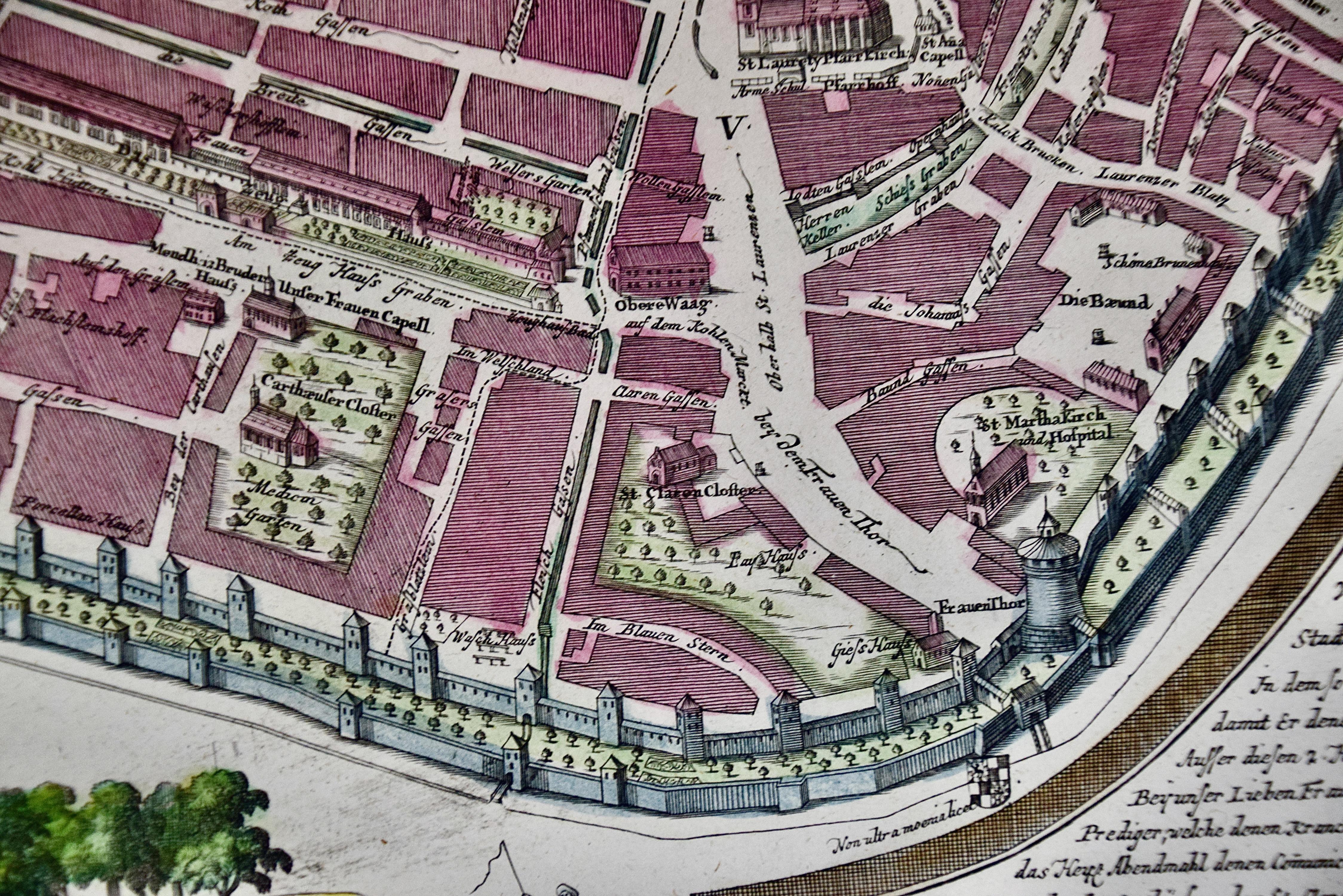 City View of Nuremberg, Germany: An 18th Century Hand-Colored Map by M. Seutter For Sale 1