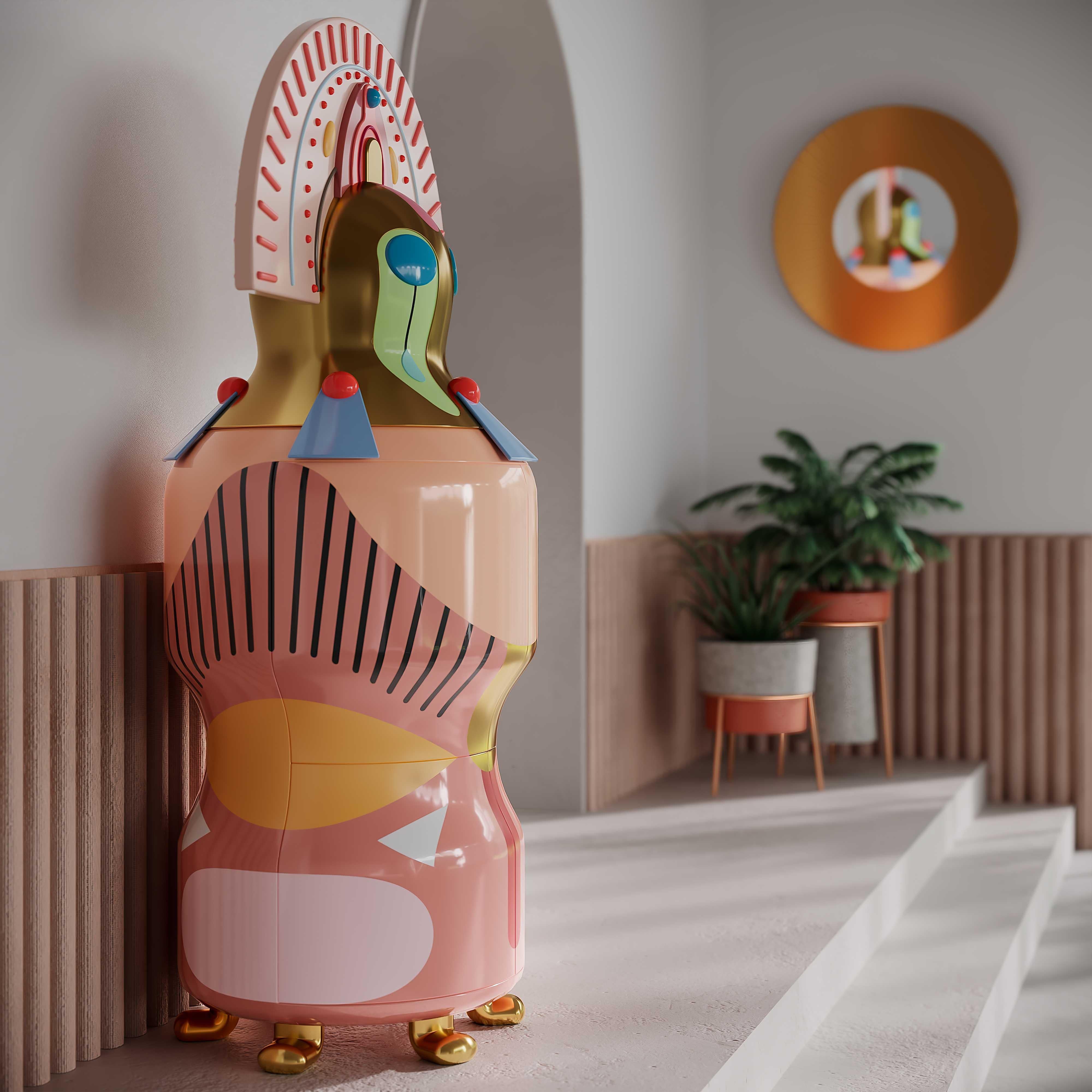 Intarsio Specchio Citylights Wall Console in ottone di Matteo Cibic in vendita