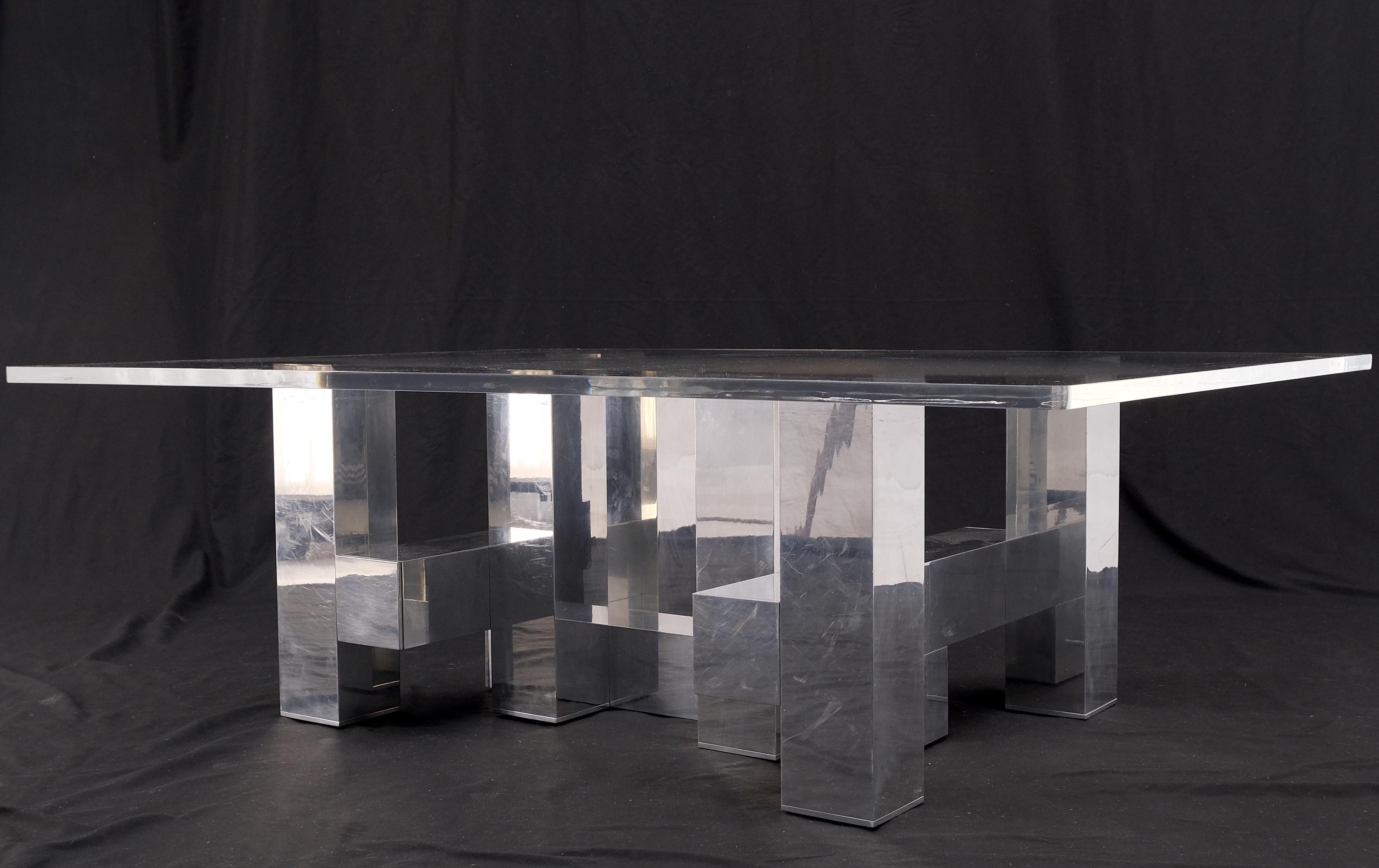 Cityscape Aluminum Base Lucite Rectangle Top Rounded Corners Coffee Table For Sale 5