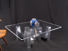 Cityscape Aluminum Base Lucite Rectangle Top Rounded Corners Coffee Table