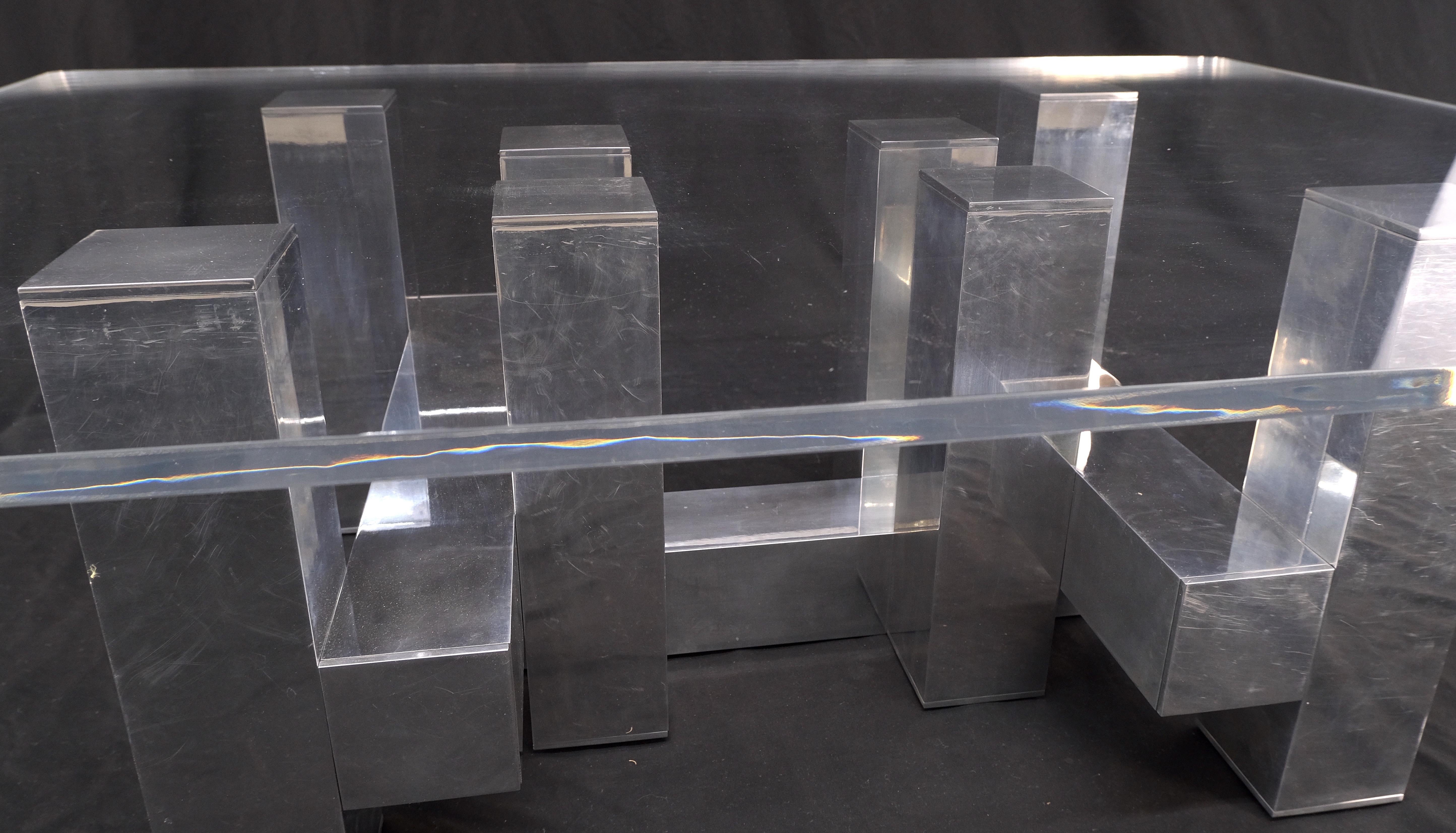Cityscape Aluminum Base Lucite Rectangle Top Rounded Corners Coffee Table In Good Condition For Sale In Rockaway, NJ