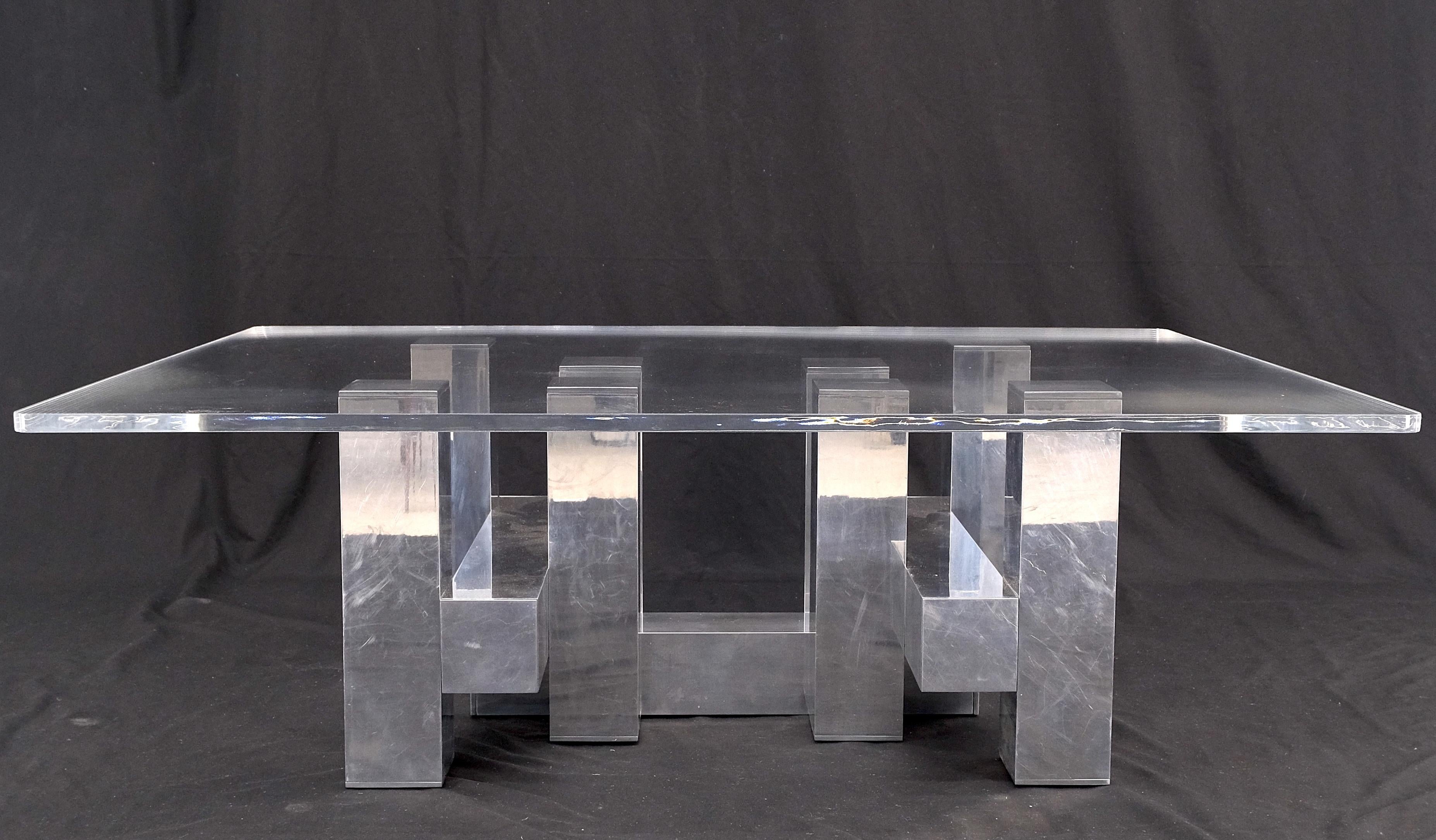 Cityscape Aluminum Base Lucite Rectangle Top Rounded Corners Coffee Table For Sale 2