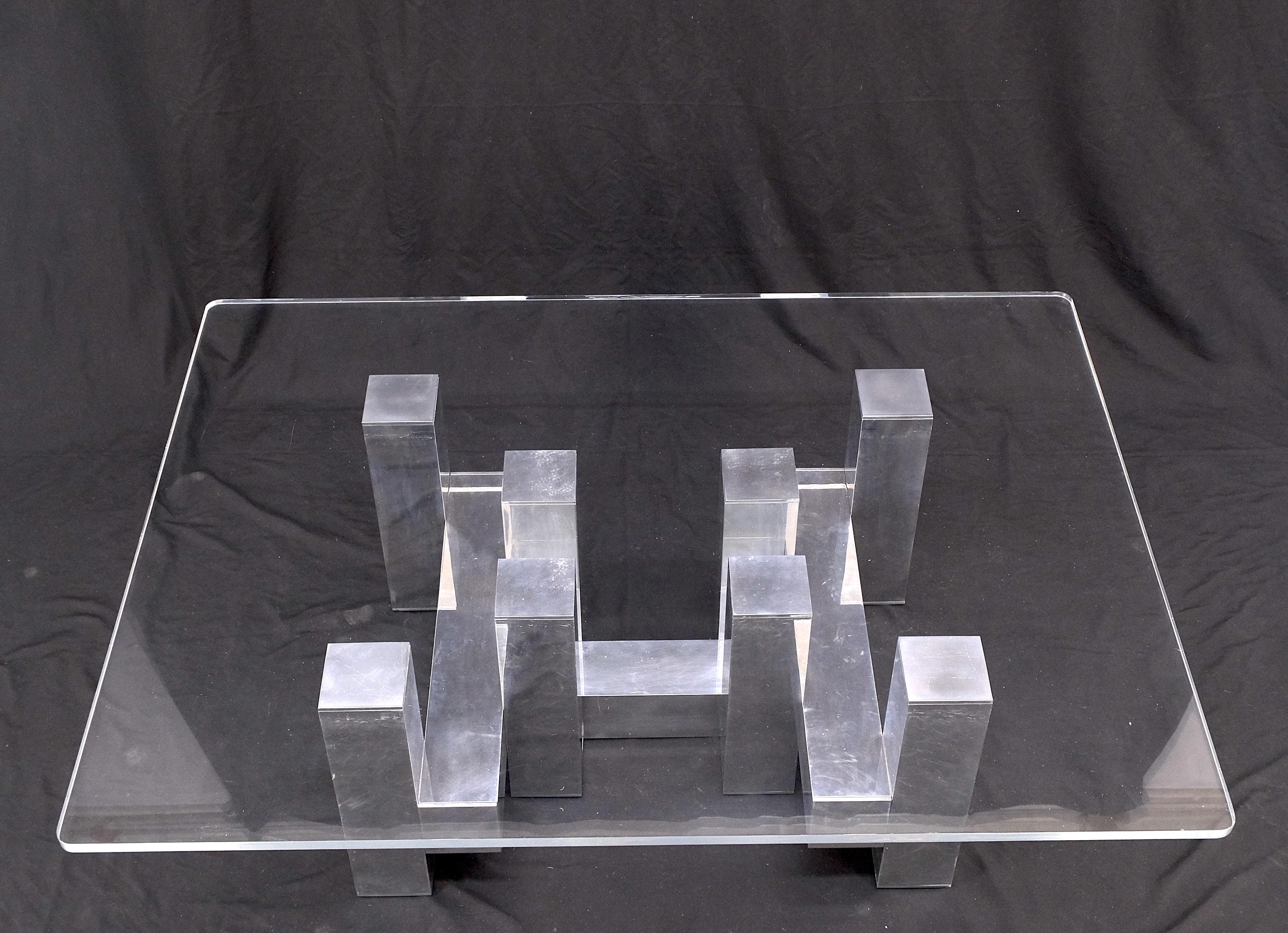 Cityscape Aluminum Base Lucite Rectangle Top Rounded Corners Coffee Table For Sale 3