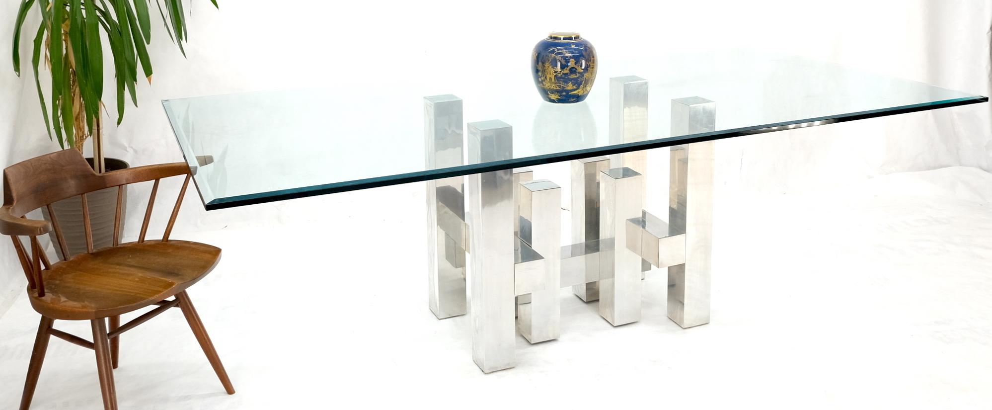 Große rechteckige Cityscape-Esszimmer Konferenz mit Glasplatte und Aluminiumfuß von Paul Mayen im Angebot 3