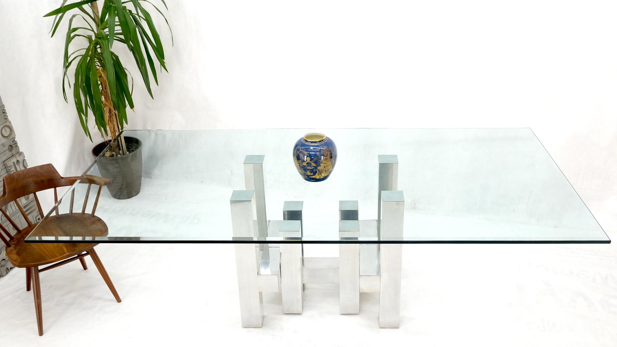 Große rechteckige Cityscape-Esszimmer Konferenz mit Glasplatte und Aluminiumfuß von Paul Mayen im Angebot 5