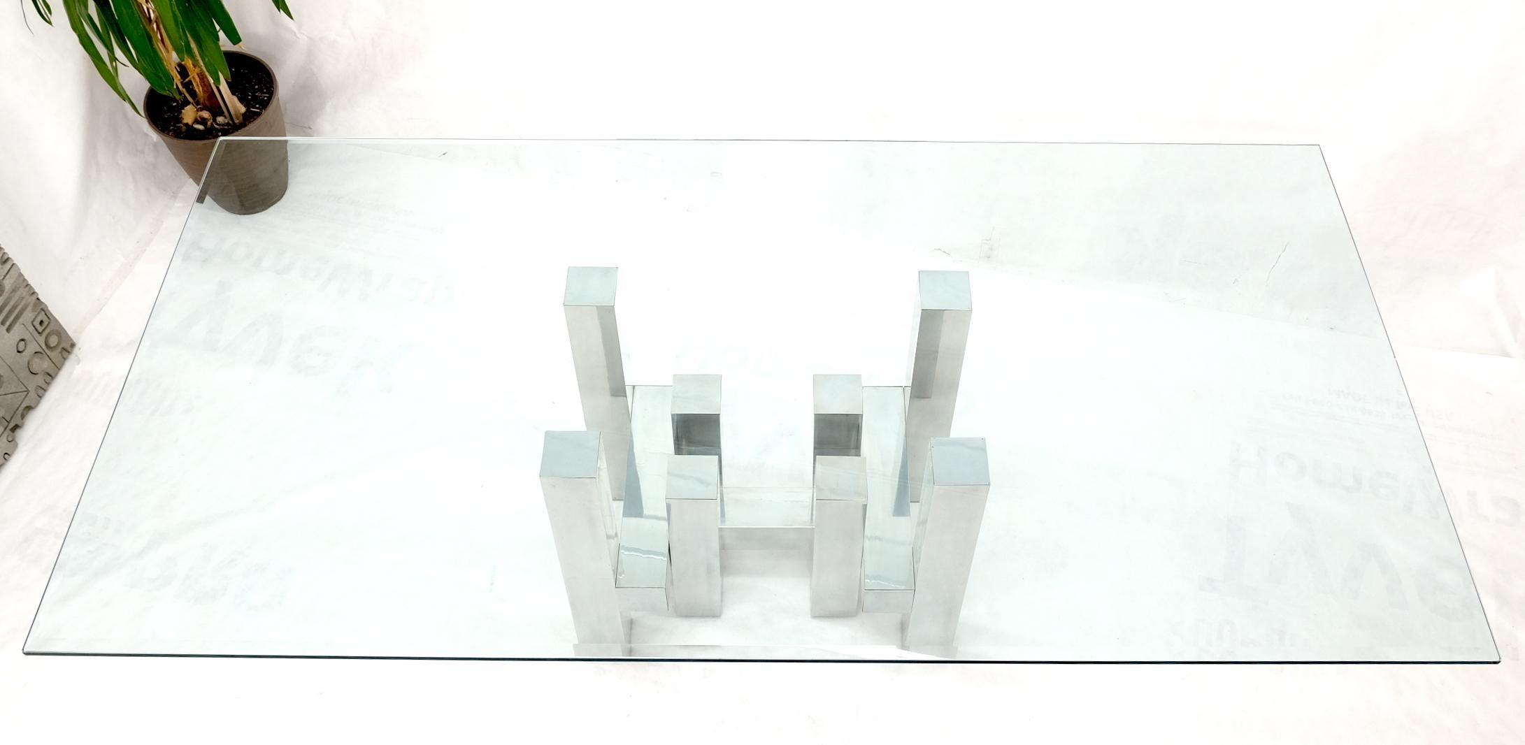 Große rechteckige Cityscape-Esszimmer Konferenz mit Glasplatte und Aluminiumfuß von Paul Mayen im Zustand „Gut“ im Angebot in Rockaway, NJ
