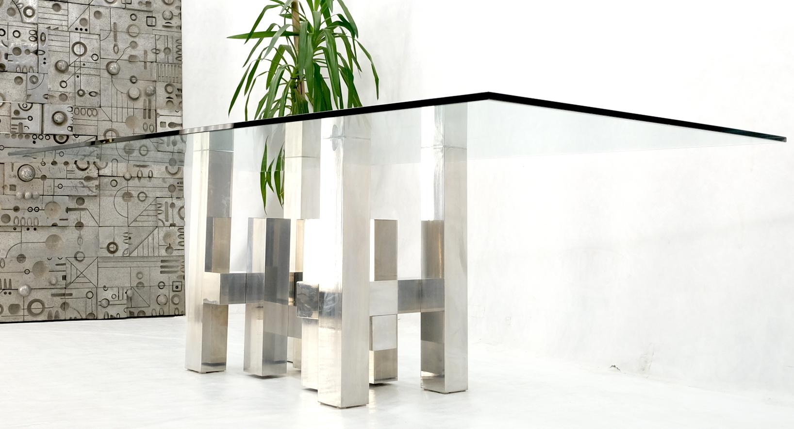 Grand plateau rectangulaire pour conférence de salle à manger en verre Cityscape avec base en aluminium Paul Mayen en vente 1