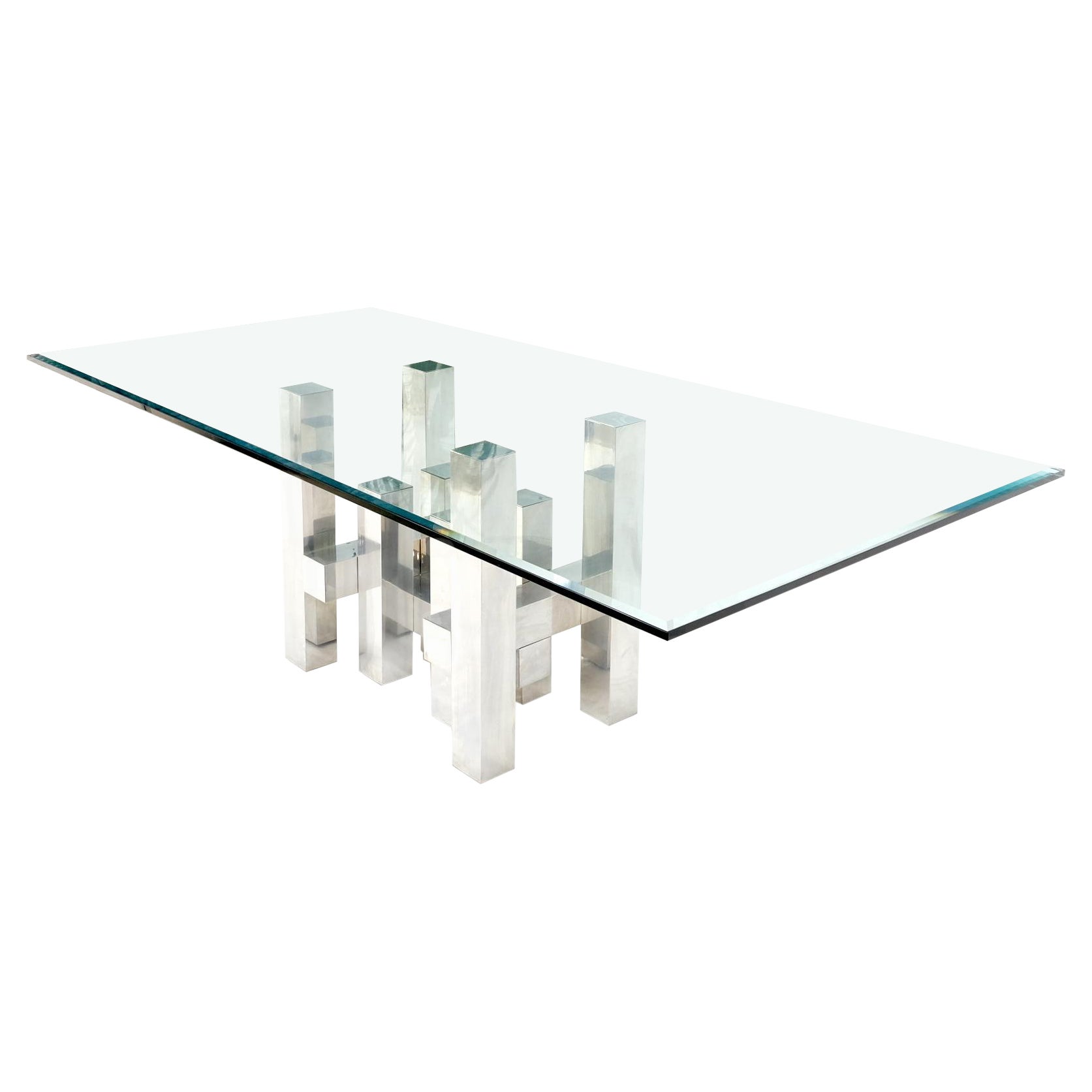 Cityscape Aluminum Base Large Rectangle Glass Top Dining Conference Paul Mayen