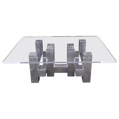 Cityscape Aluminum Base Lucite Rectangle Top Rounded Corners Coffee Table