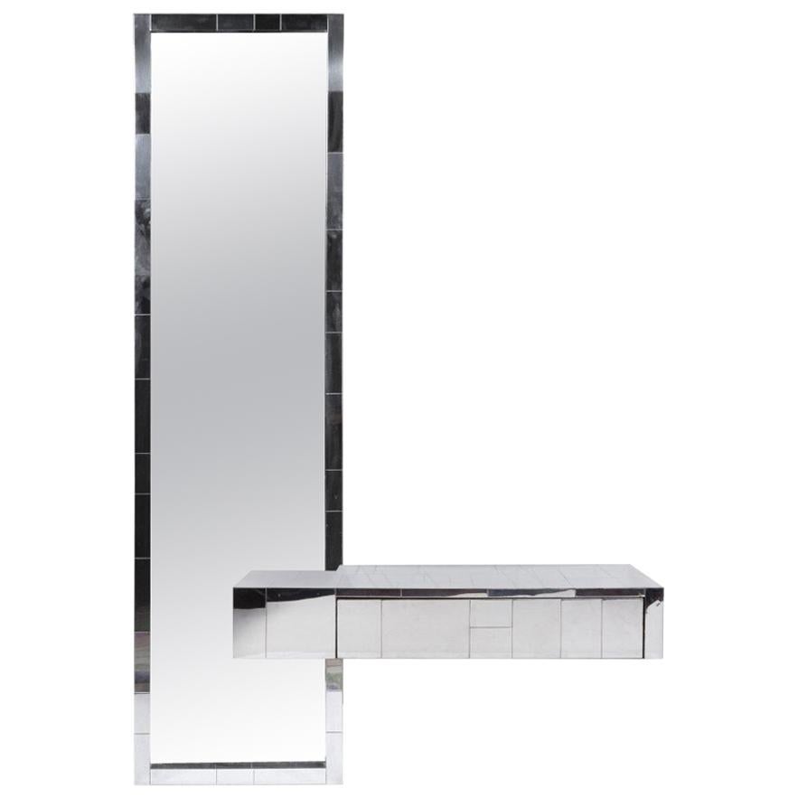 Cityscape Chrome Floating Console and Mirror by Paul Evans Studio