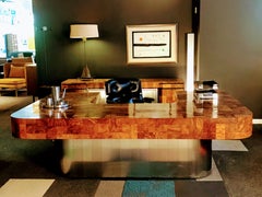 "Cityscape" Executive Desk in Burled Walnut and Steel by Paul Evans USA