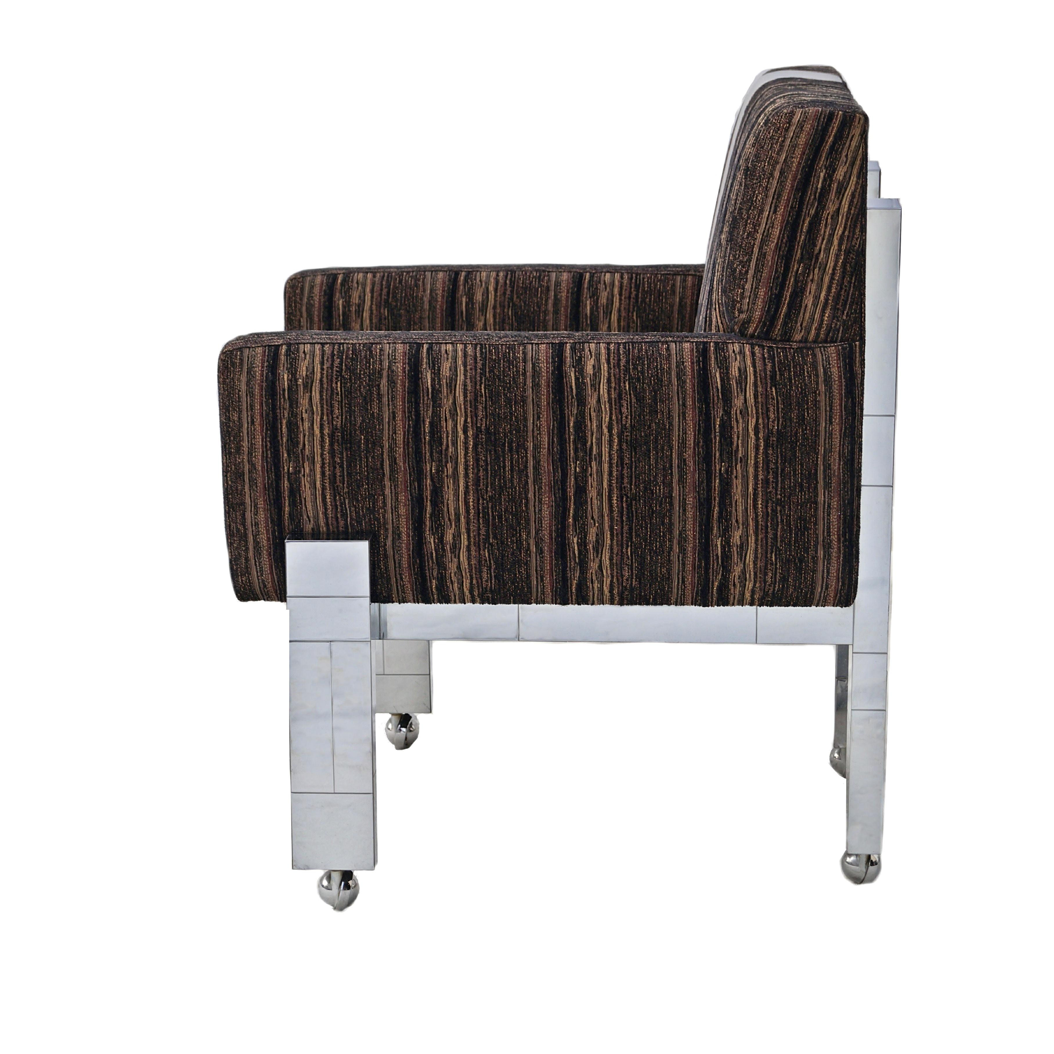 Mid-Century Modern Mid Century Modern Cityscape Fabric Desk Arm Side Chair with Castors Paul Evans For Sale