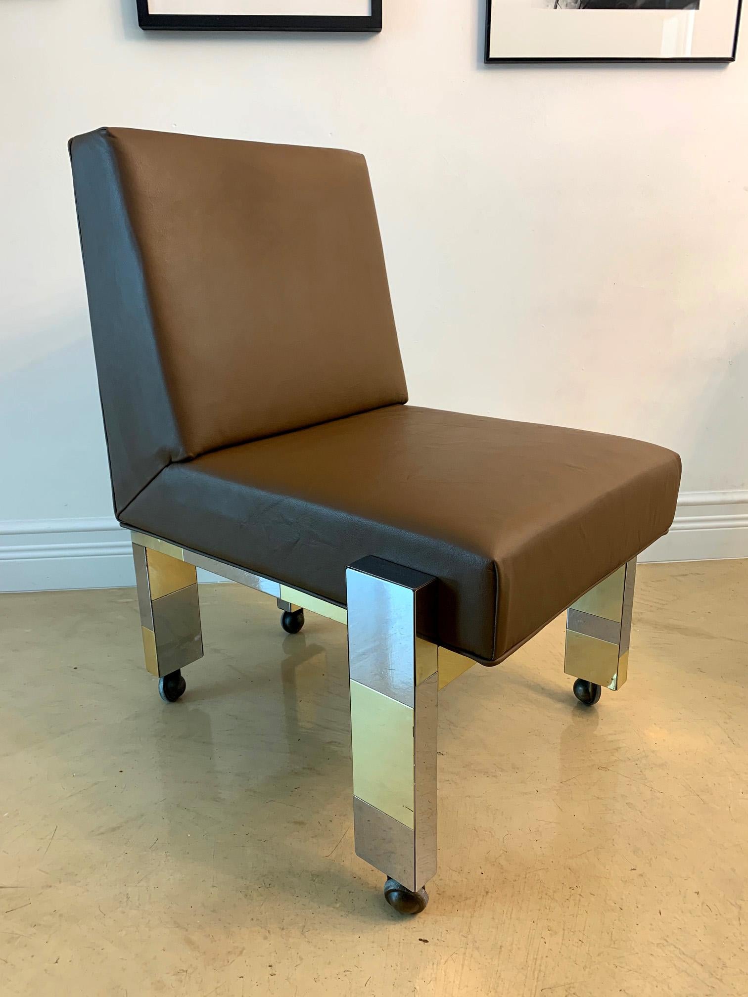 Mid-Century Modern Cityscape Leather Desk Chair with Castors by Paul Evans for Directional For Sale