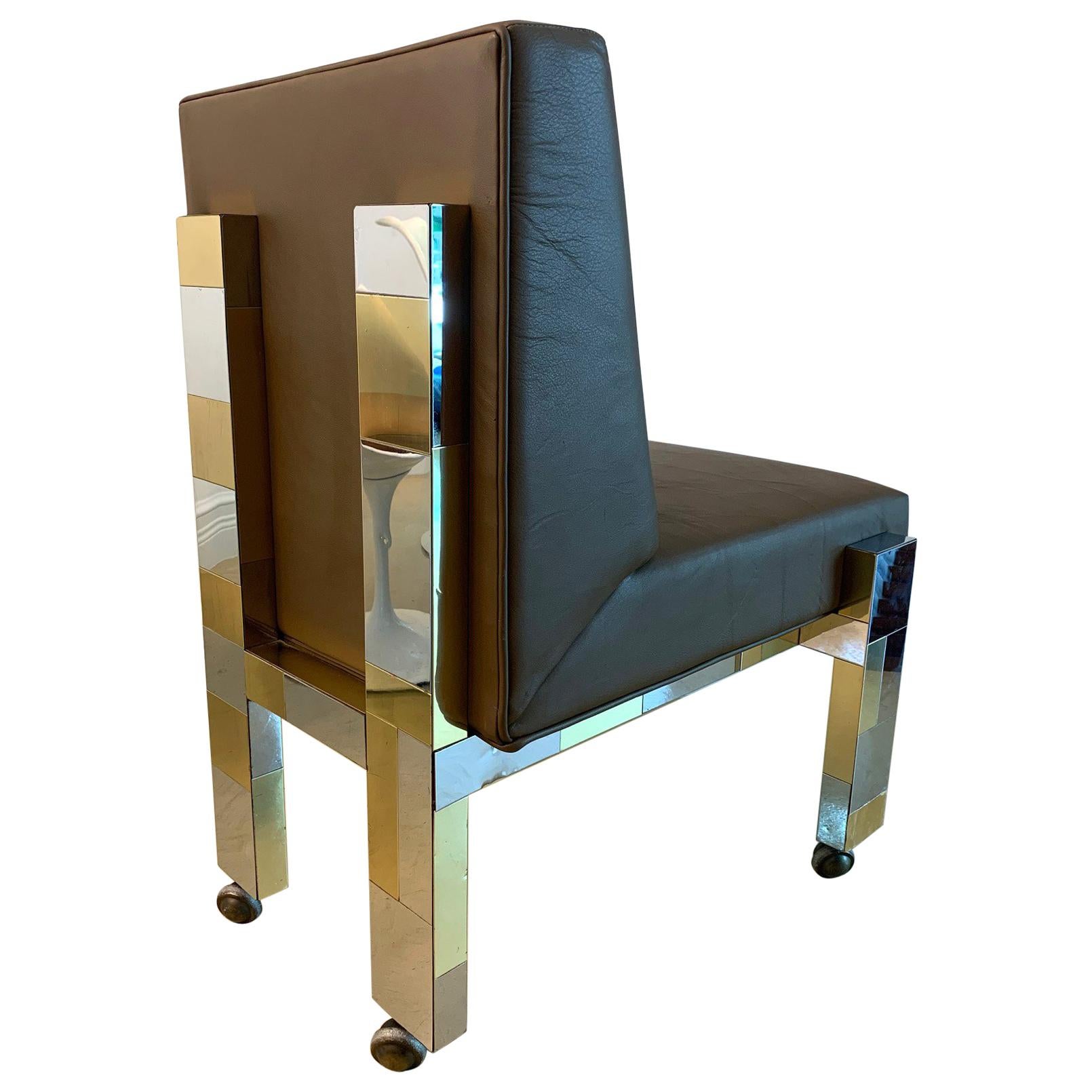 Chaise de bureau en cuir Cityscape avec roulettes de Paul Evans pour Directional