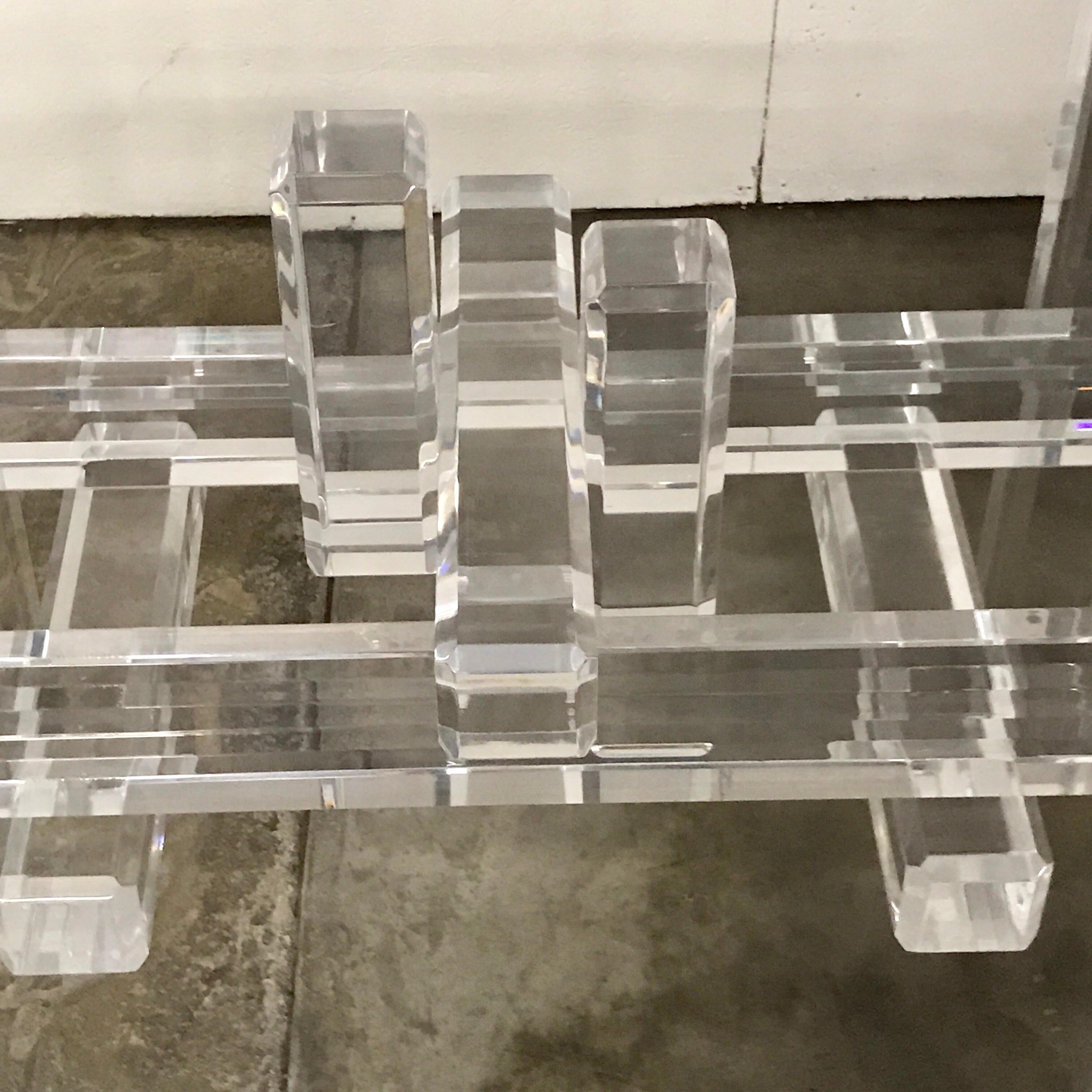 Mid-Century Modern Cityscape Lucite Table Base in the Manner of Charles Hollis Jones For Sale