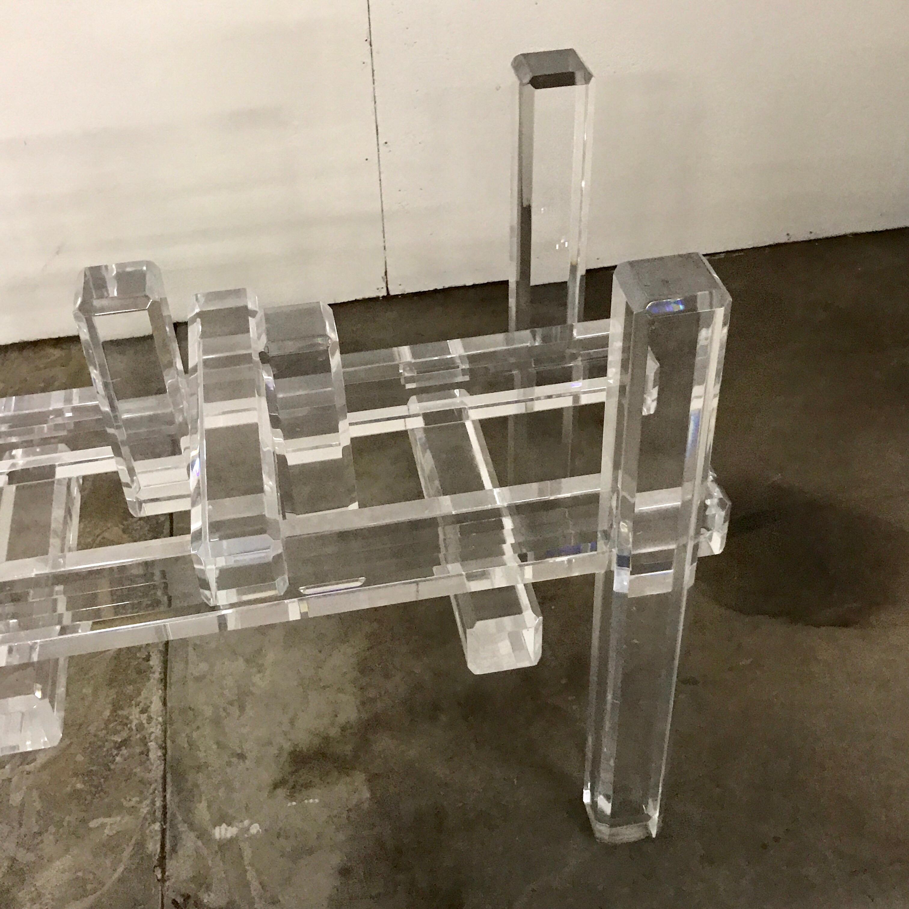 American Cityscape Lucite Table Base in the Manner of Charles Hollis Jones For Sale