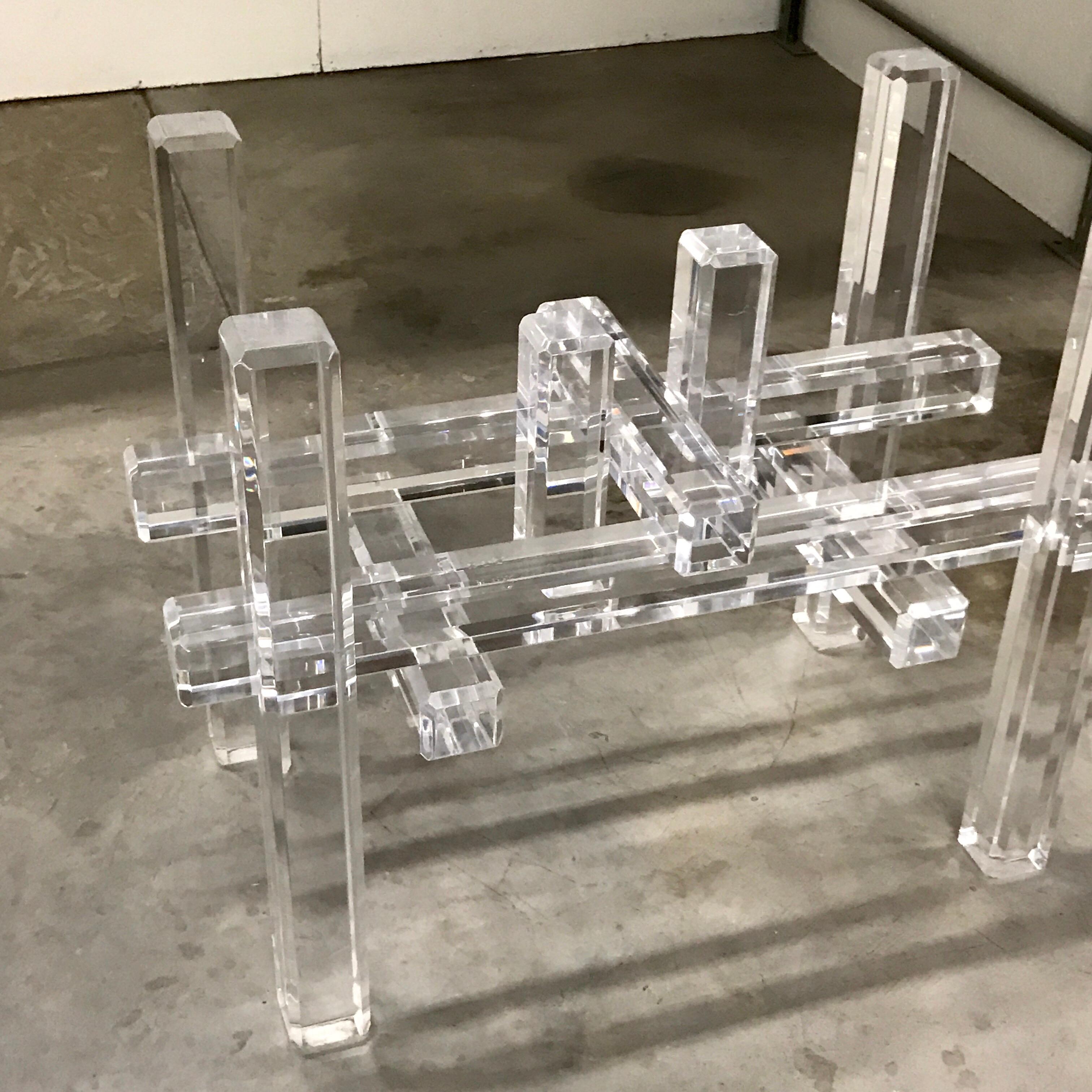 20th Century Cityscape Lucite Table Base in the Manner of Charles Hollis Jones For Sale