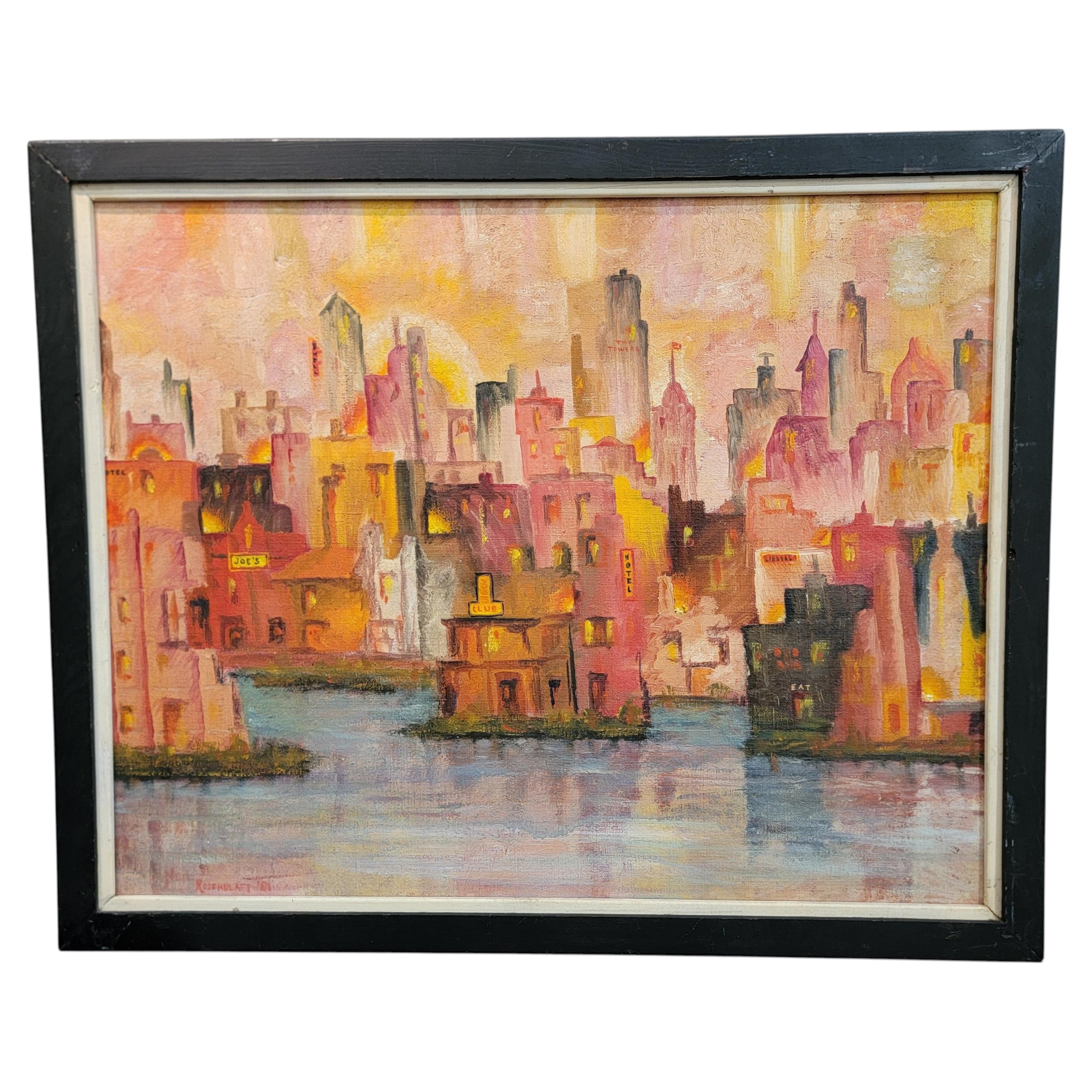 Cityscape Painting by Neil Rosenblatt dated 1961