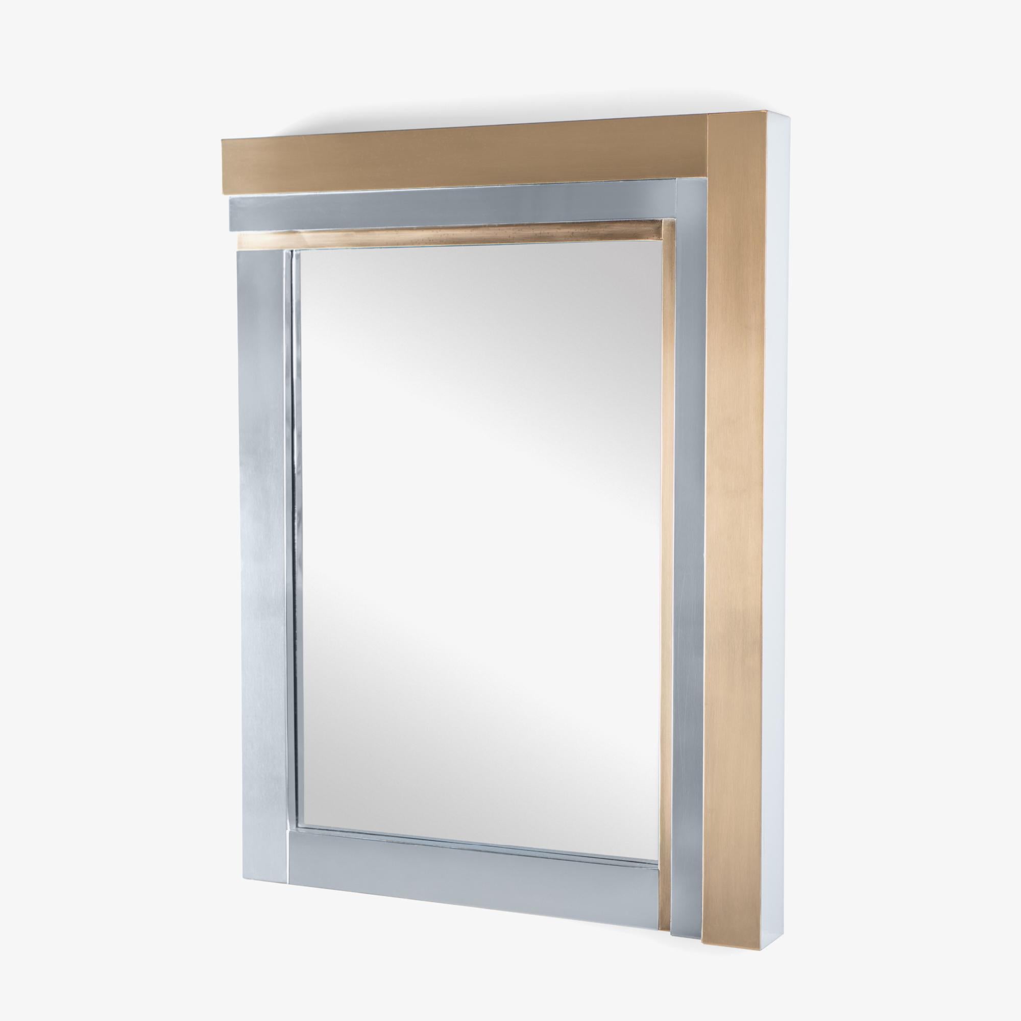 Mid-Century Modern Cityscape Style Brass & Chrome Wall Mirror by Ello