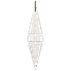 'Cityscape Sym' Minimal Blown Clear Glass and Satin Brass Ceiling Lamp, Pendant