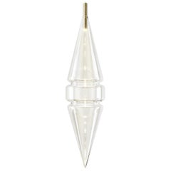 Lampada da soffitto minimalista in vetro trasparente soffiato e ottone satinato 'Cityscape Sym', a sospensione