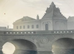 Cityscape with bridge porcelain wall plate by Bing & Grøndahl, Denmark 1902-1914