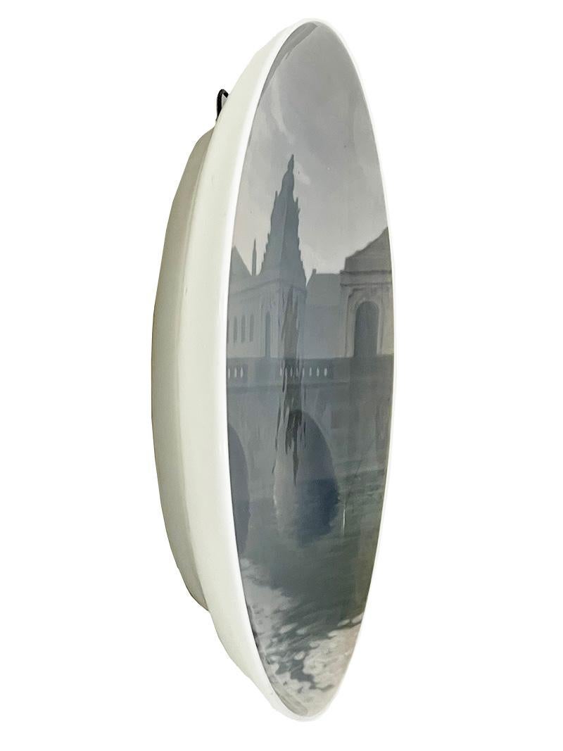 20th Century Cityscape with bridge porcelain wall plate by Bing & Grøndahl, Denmark 1902-1914 For Sale