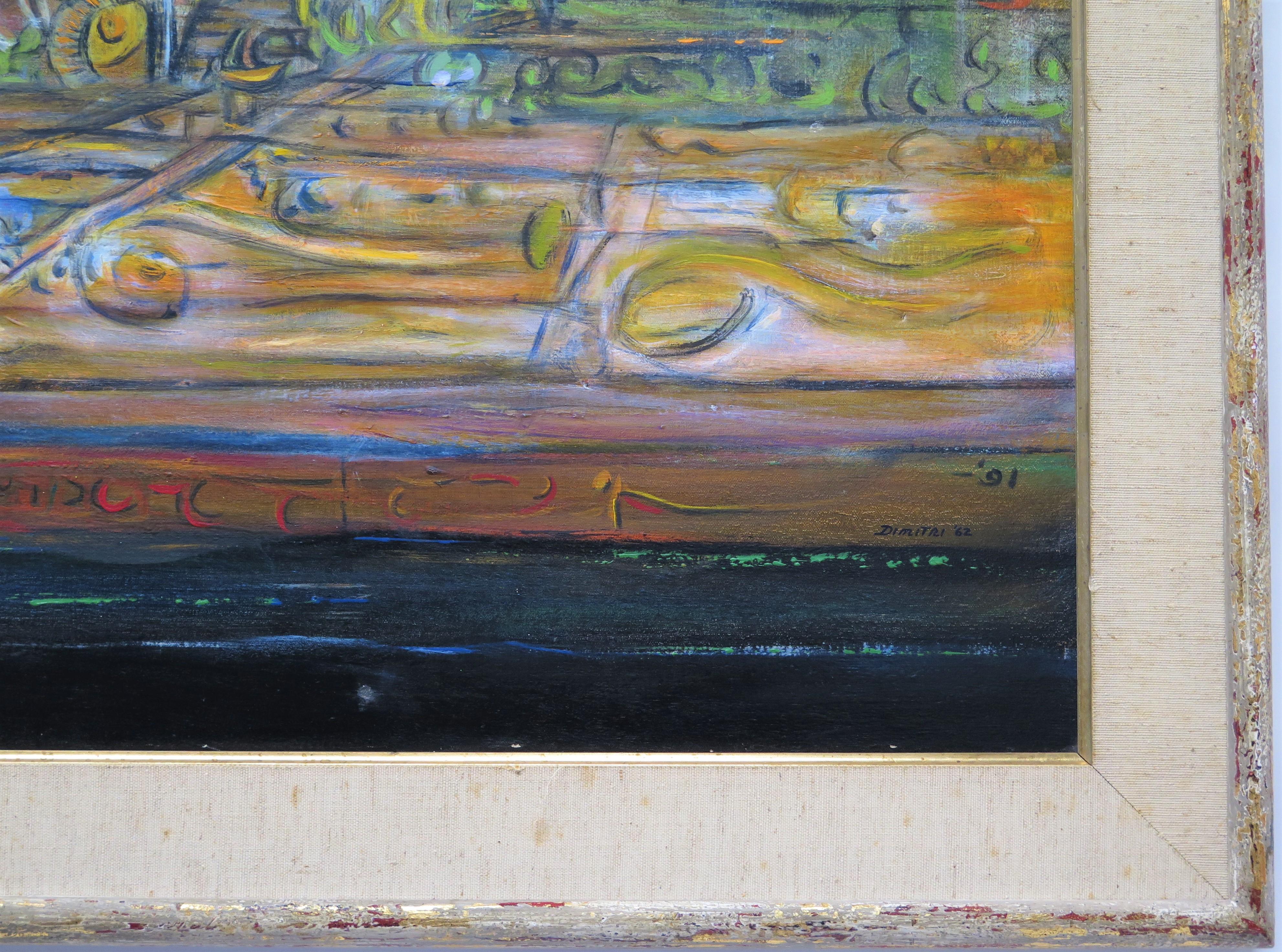 Cityscapes '62, by Surrealist Painter Roy Dimitri Parsons (American, 1926-2007) In Good Condition For Sale In Dallas, TX