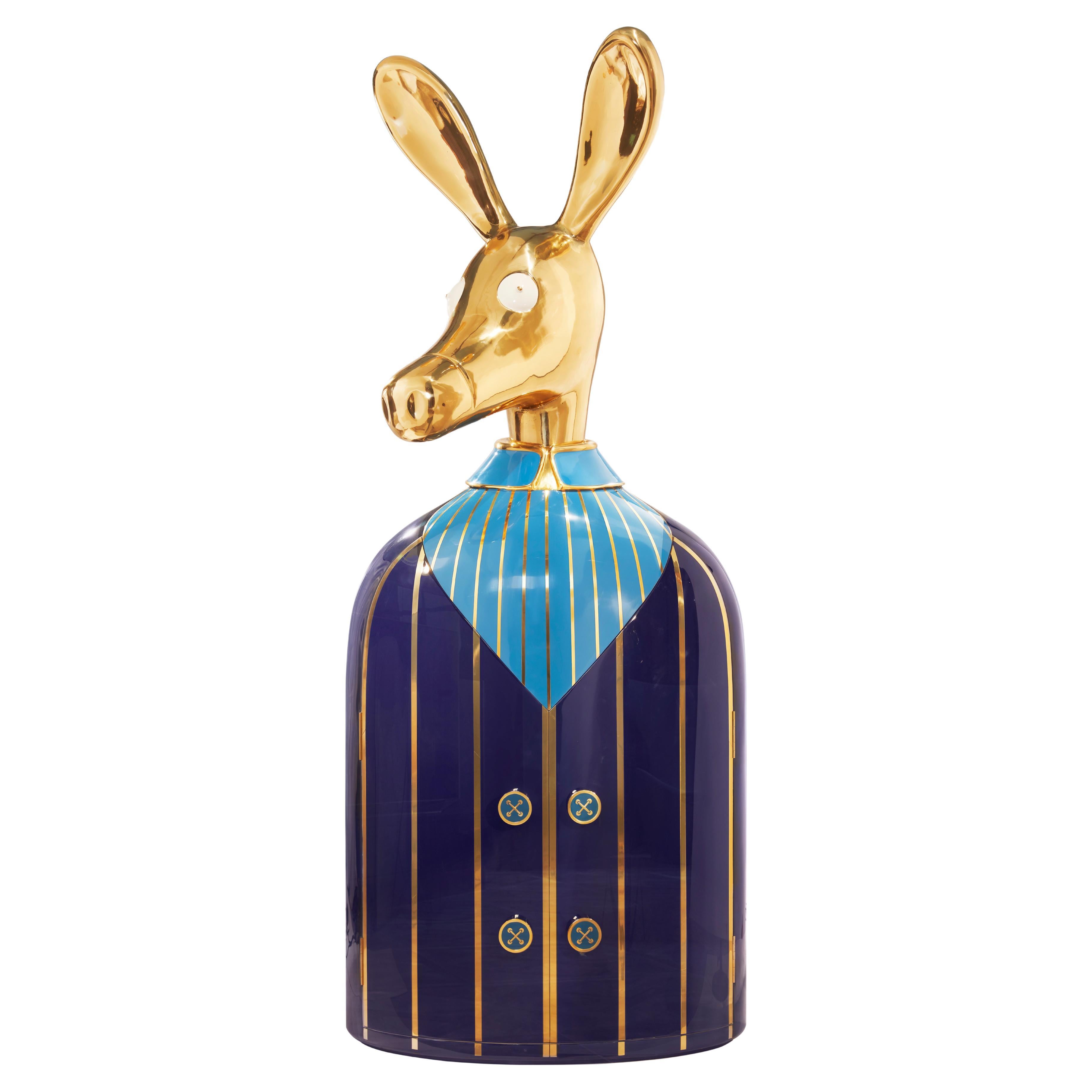 Meuble de rangement de bar bleu chèvre avec incrustation en laiton de Matteo Cibic
