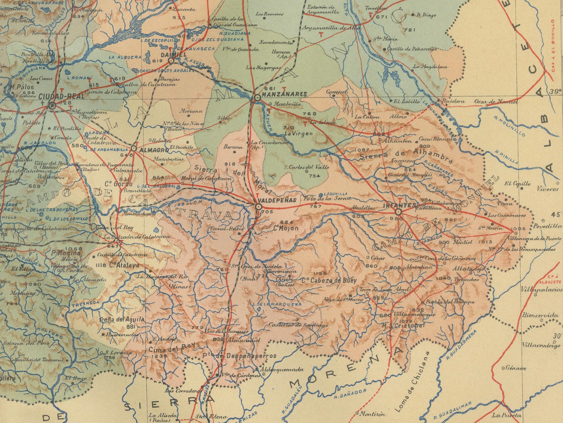 Ciudad Real 1902: Eine detaillierte Kartographische Untersuchung von La Mancha in Spanien im Zustand „Gut“ im Angebot in Langweer, NL
