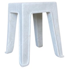 Hand Sculpted White Marble Stool, Square Design for Indoor/Outdoor Use
