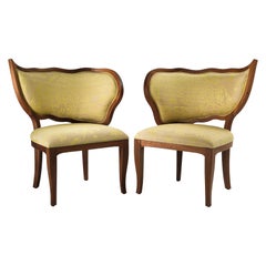Ciuffo Beige Chair with left-hand back in Solid Mahogany - Jaquard tiger fabric