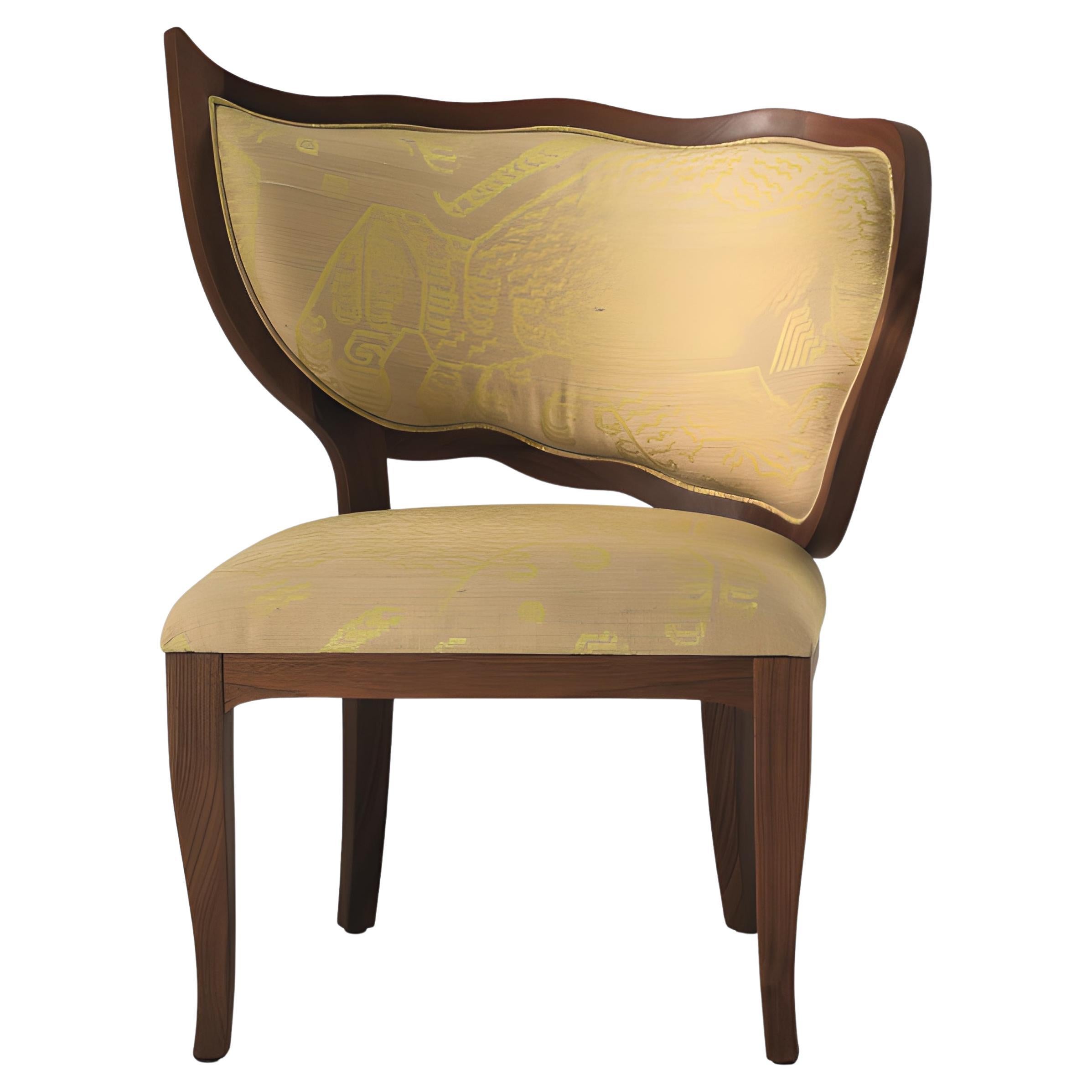 Ciuffo Beige Chair with left-hand back in Solid Mahogany - Jaquard tiger fabric For Sale