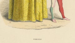 Civic Pride: A Podestà's Robe in 'Costume du Moyen Âge', Genuine Lithograph 1847