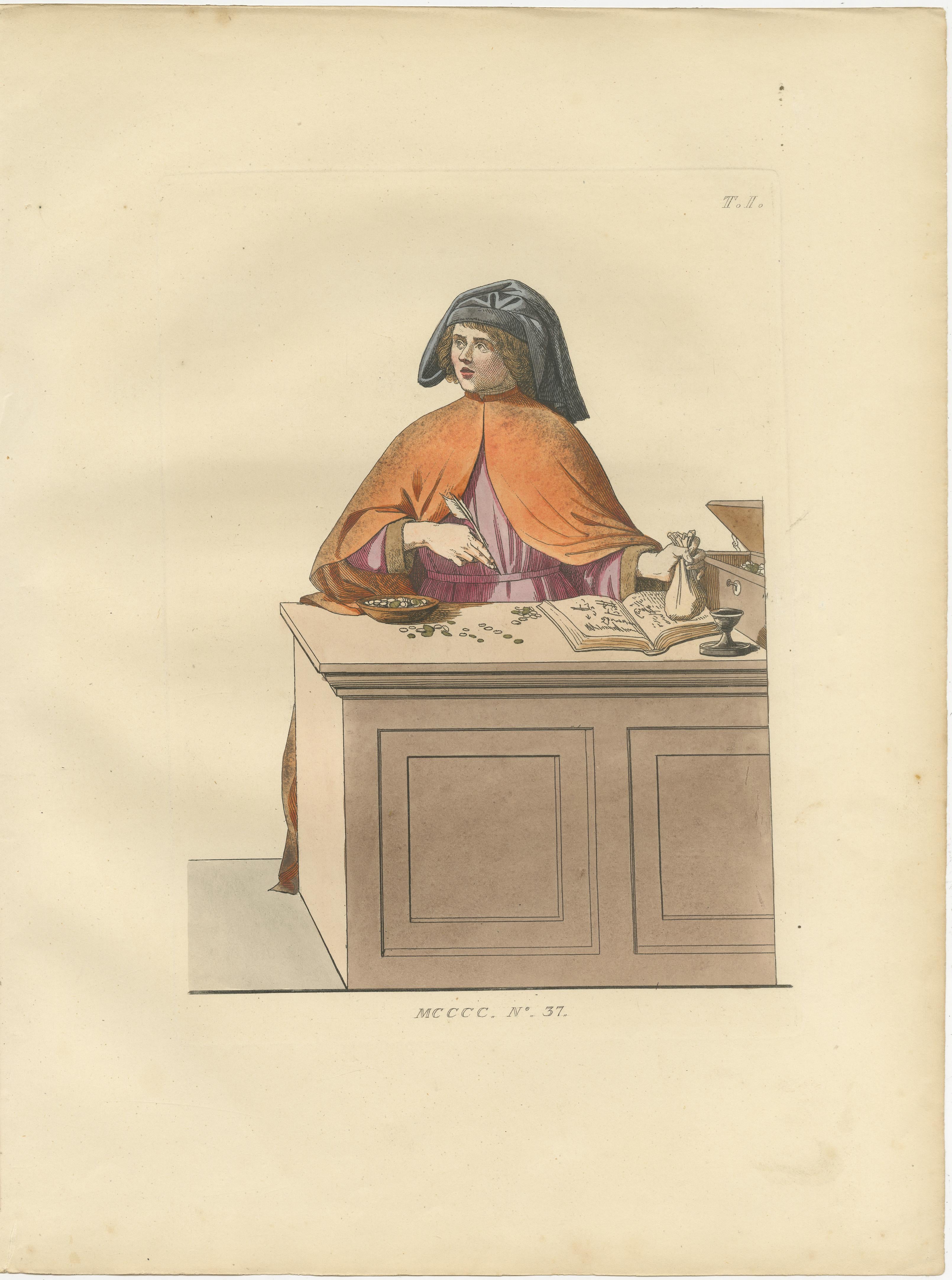 Paper Civic Pride and Domestic Dignity in Siena: Treasurer, Matron, Rector, 1845 Print For Sale