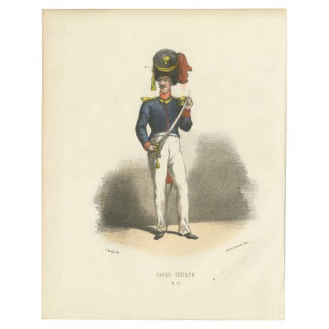 Civic Pride in Uniform: Handcolored Print of a Garde Civique Officer, 1862