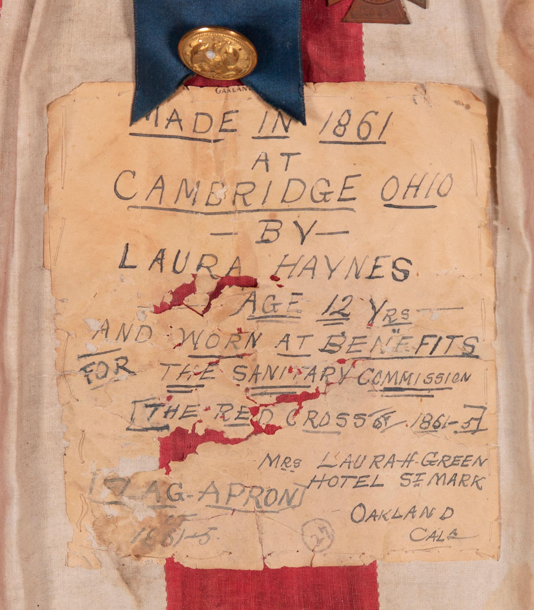 American Civil War Apron, Made In Cambridge, OH by Laura, Hynes, ca 1861 For Sale