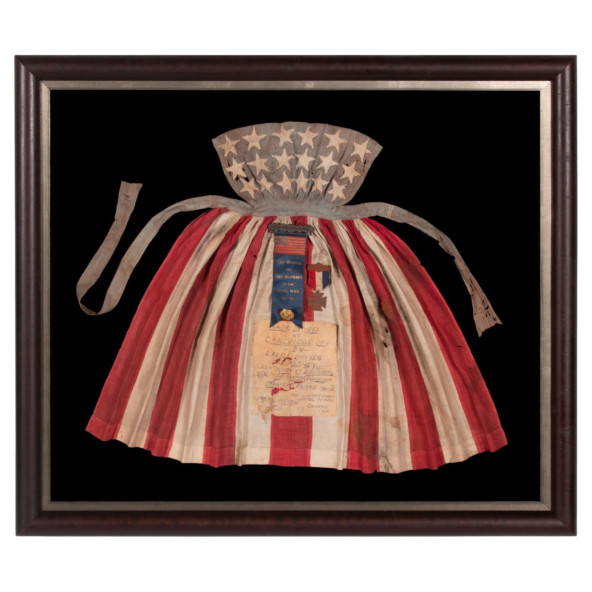 Civil War Apron, Made In Cambridge, OH by Laura, Hynes, ca 1861 For Sale