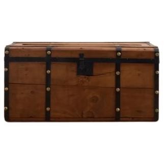 Civil War Era Wood Trunk in Black Steel Bands with Brass Buttons