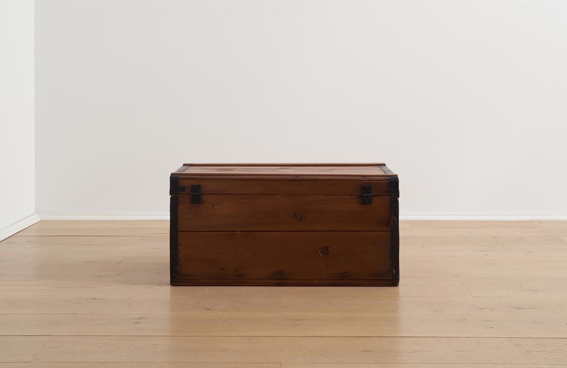Polished Civil War Era Wood Trunk in Hardwood Slats