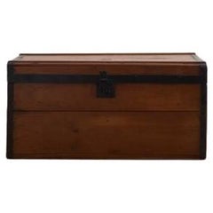 Antique Civil War Era Wood Trunk in Hardwood Slats