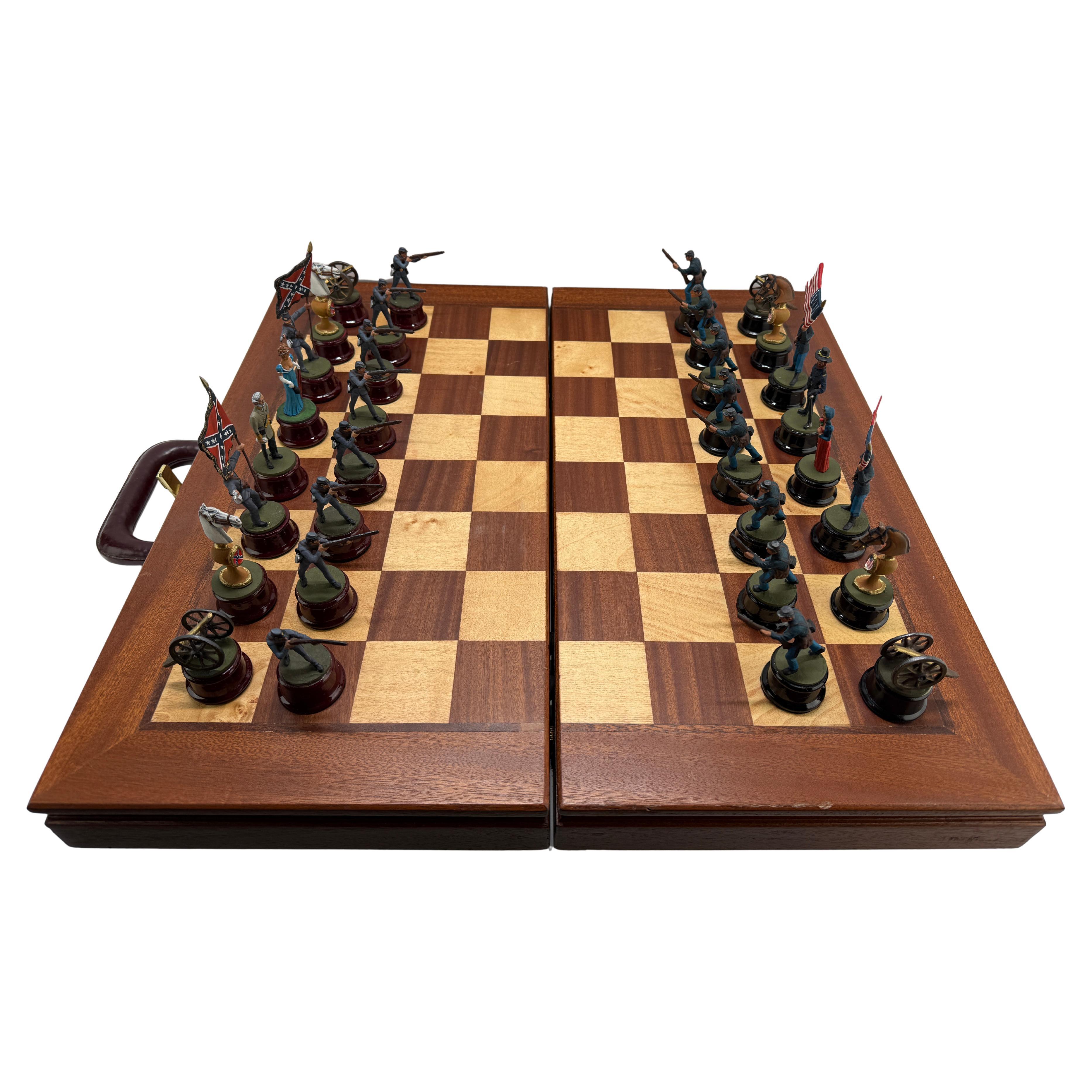 Juego de ajedrez con temática de soldado de plomo de la Guerra Civil Vintage