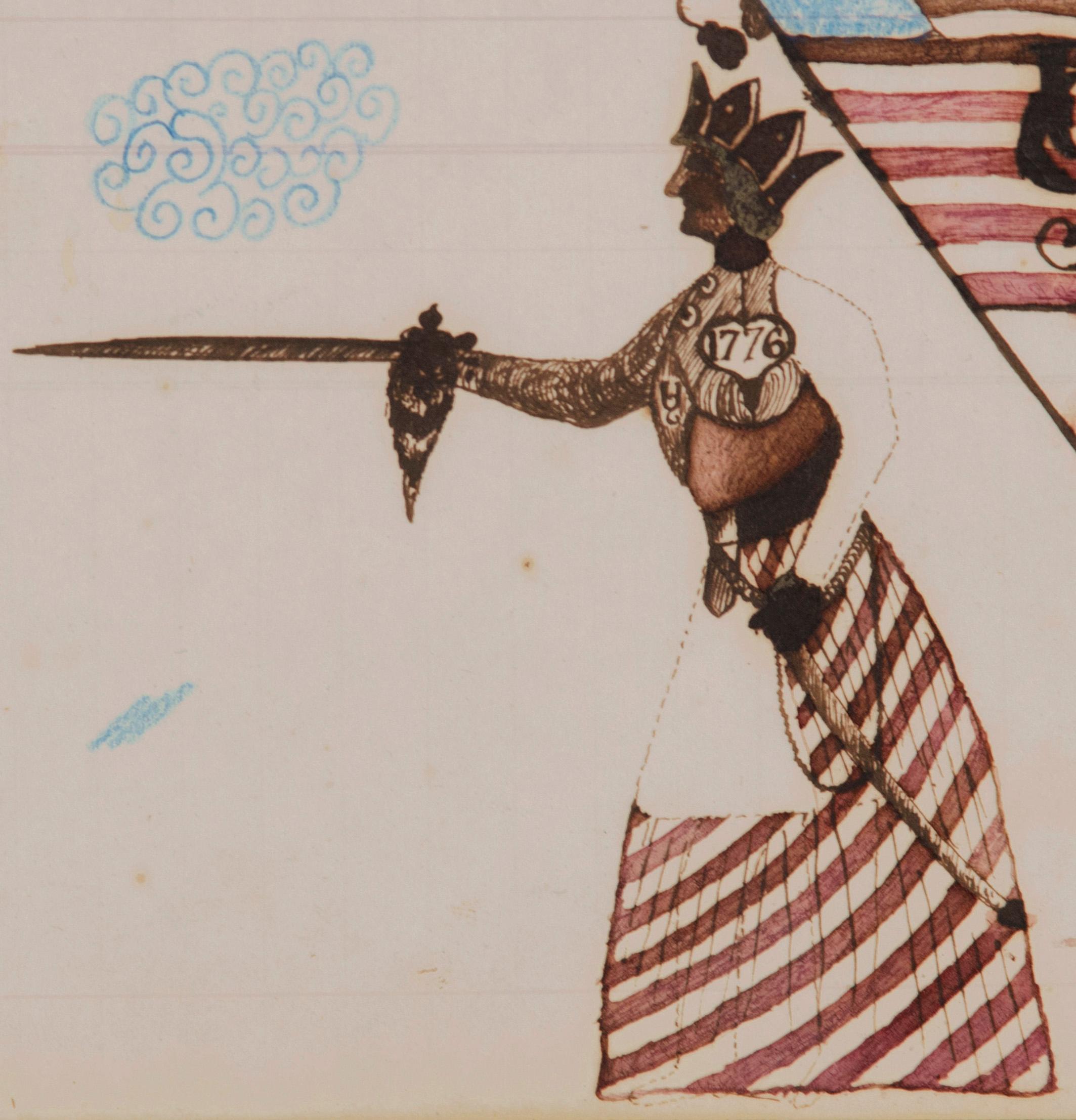 American Civil War Period Watercolor Depicting Lady Liberty Directing her Sword